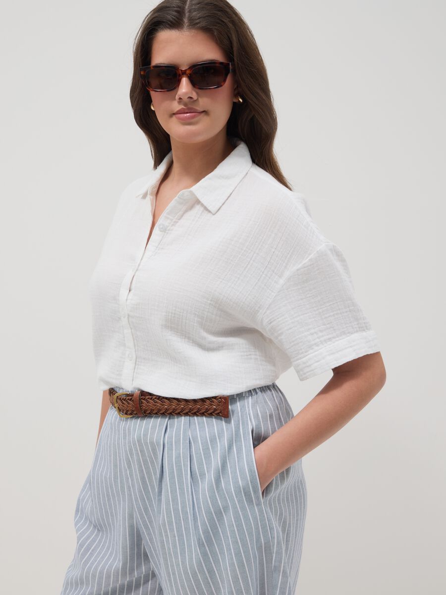 White pure cotton shirt with classic collar_1