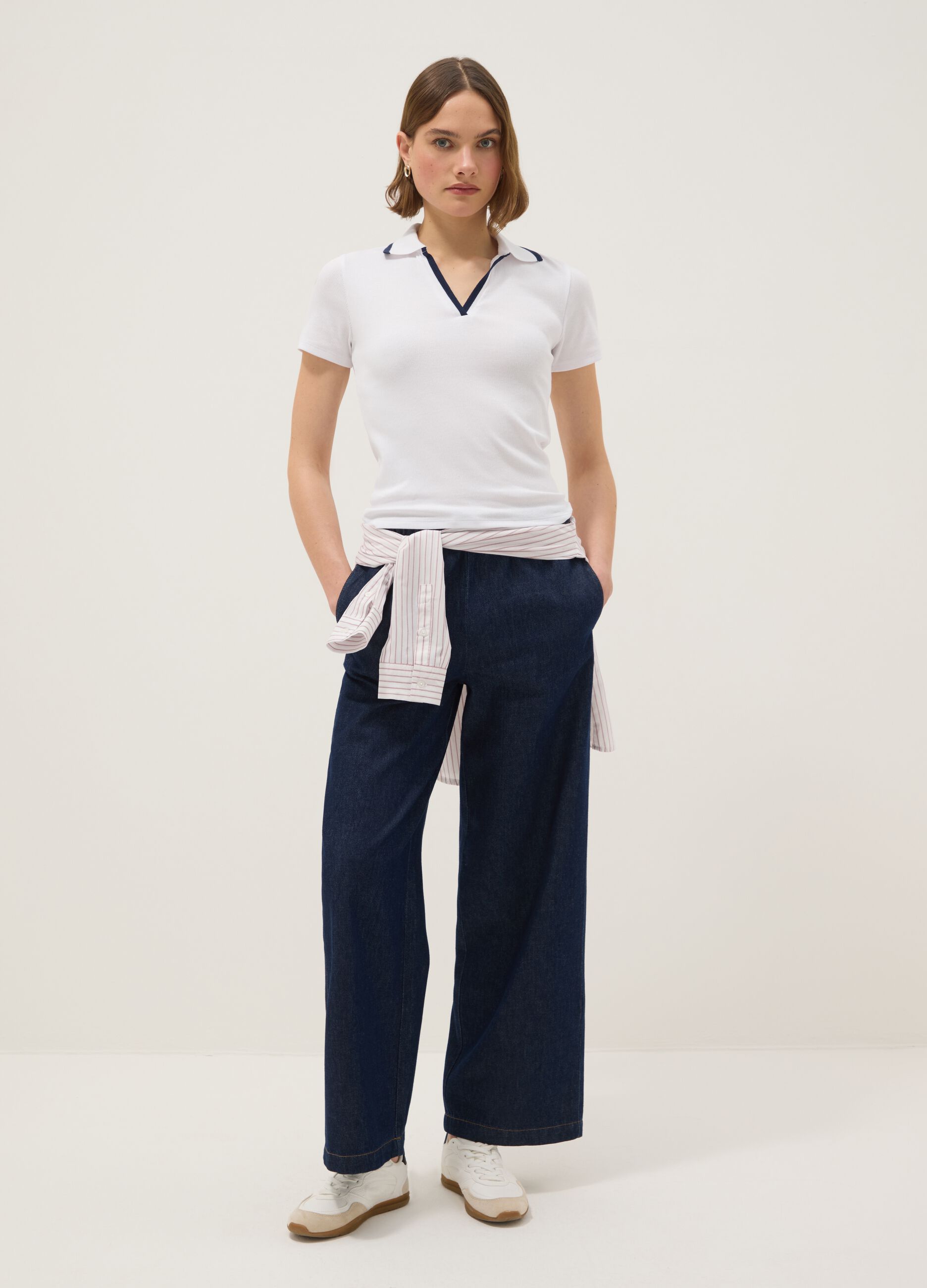 Pure Cotton Blue Denim Jogger Trousers Regular Fit