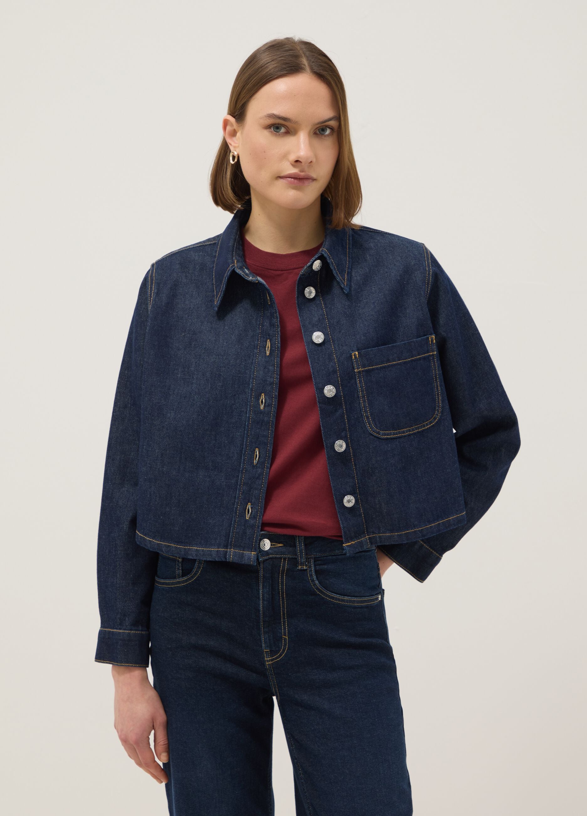 Pure cotton denim regular fit shirt with buttons and chest pocket
