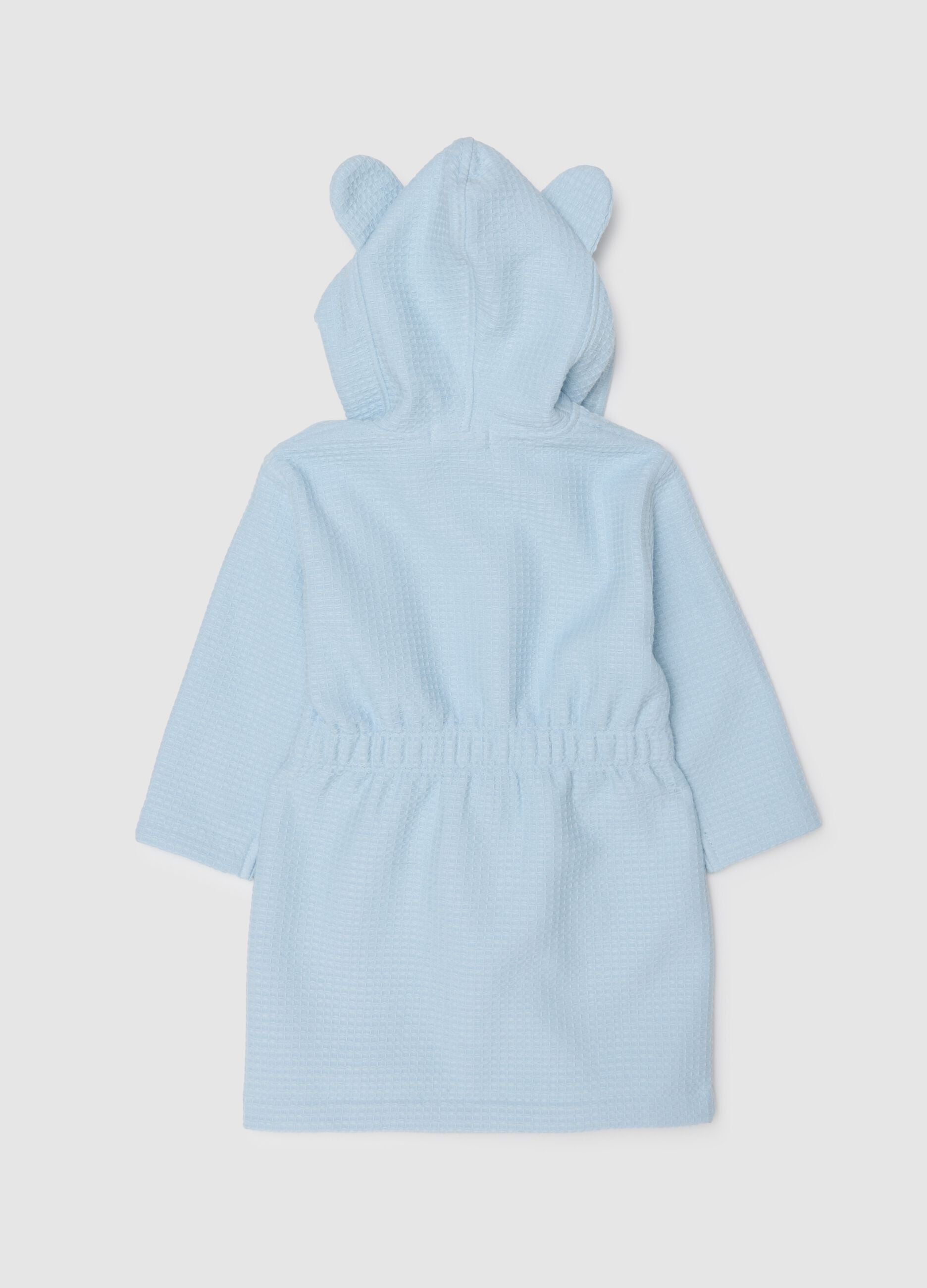 Blue hooded cotton baby bathrobe