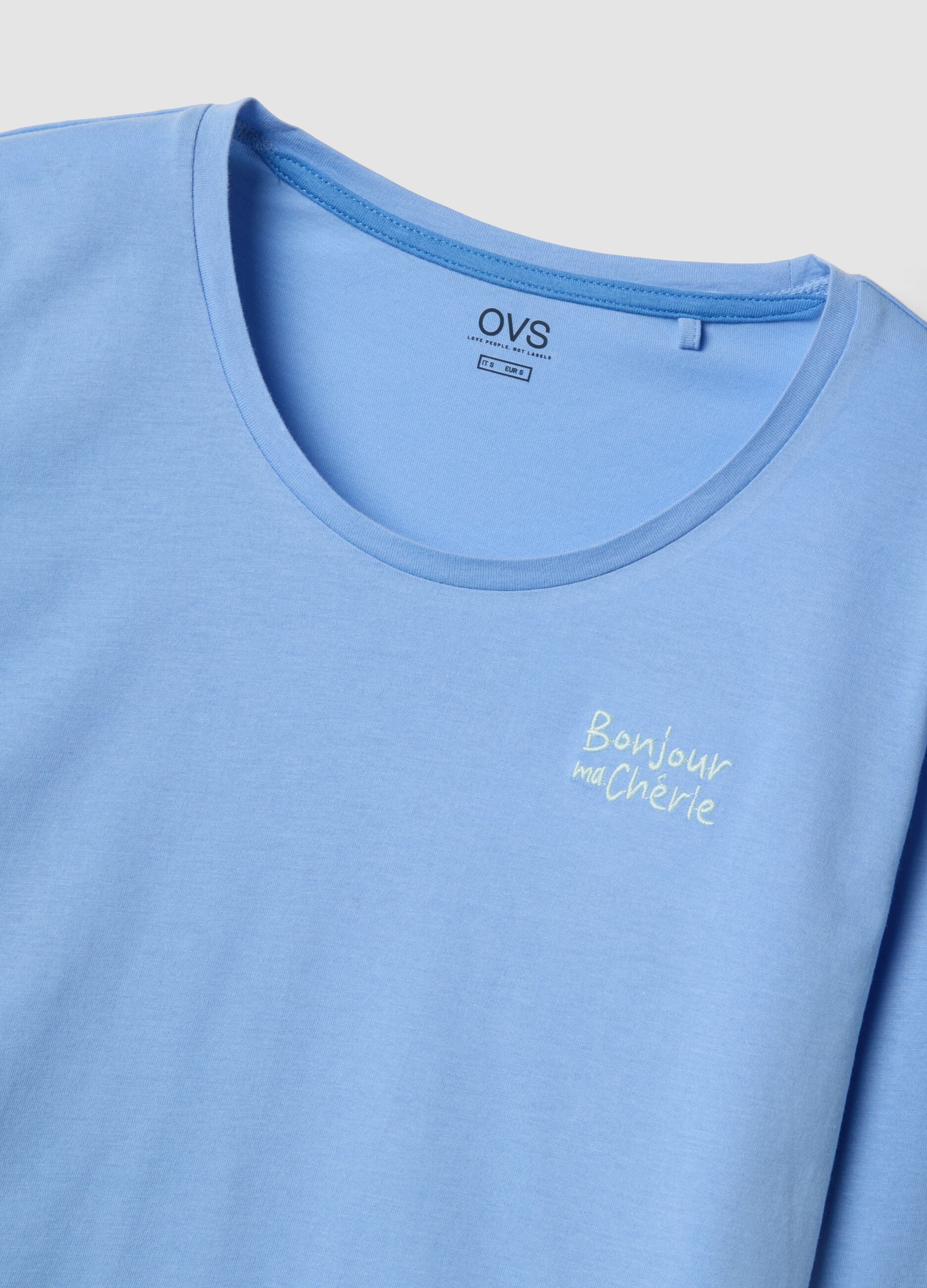 Sky blue pure cotton regular fit pyjamas with ruffles