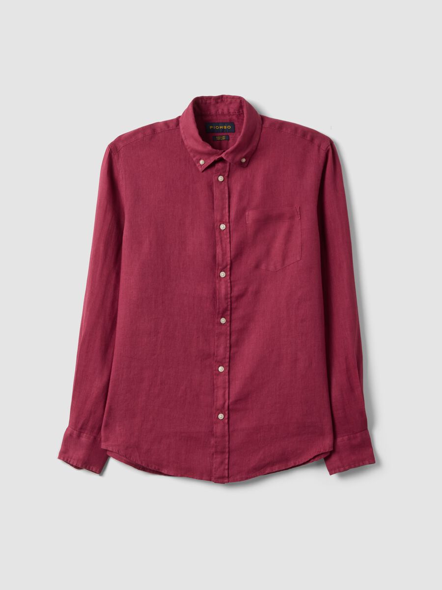 Red pure linen long-sleeve shirt regular fit_4