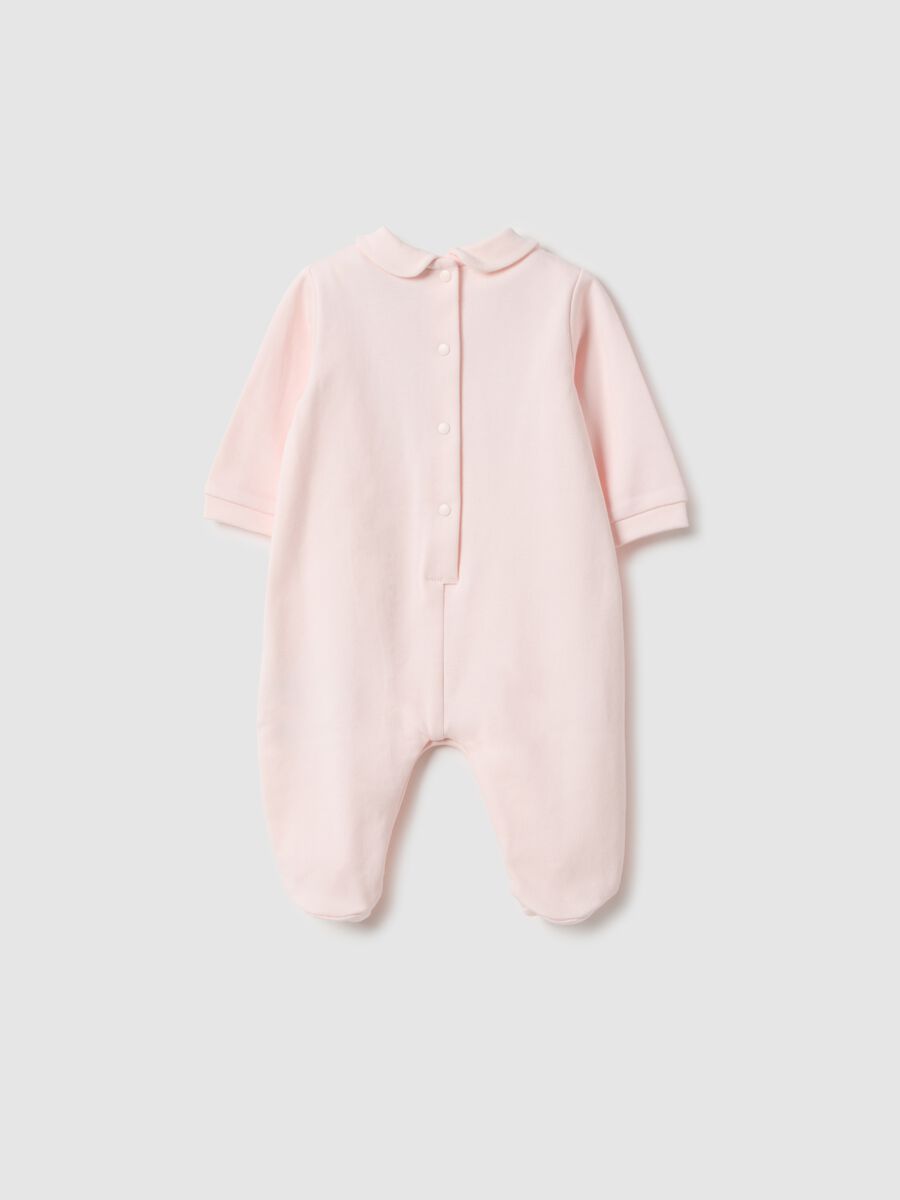 Tutina rosa in puro cotone da neonato con maniche lunghe e ricami_1