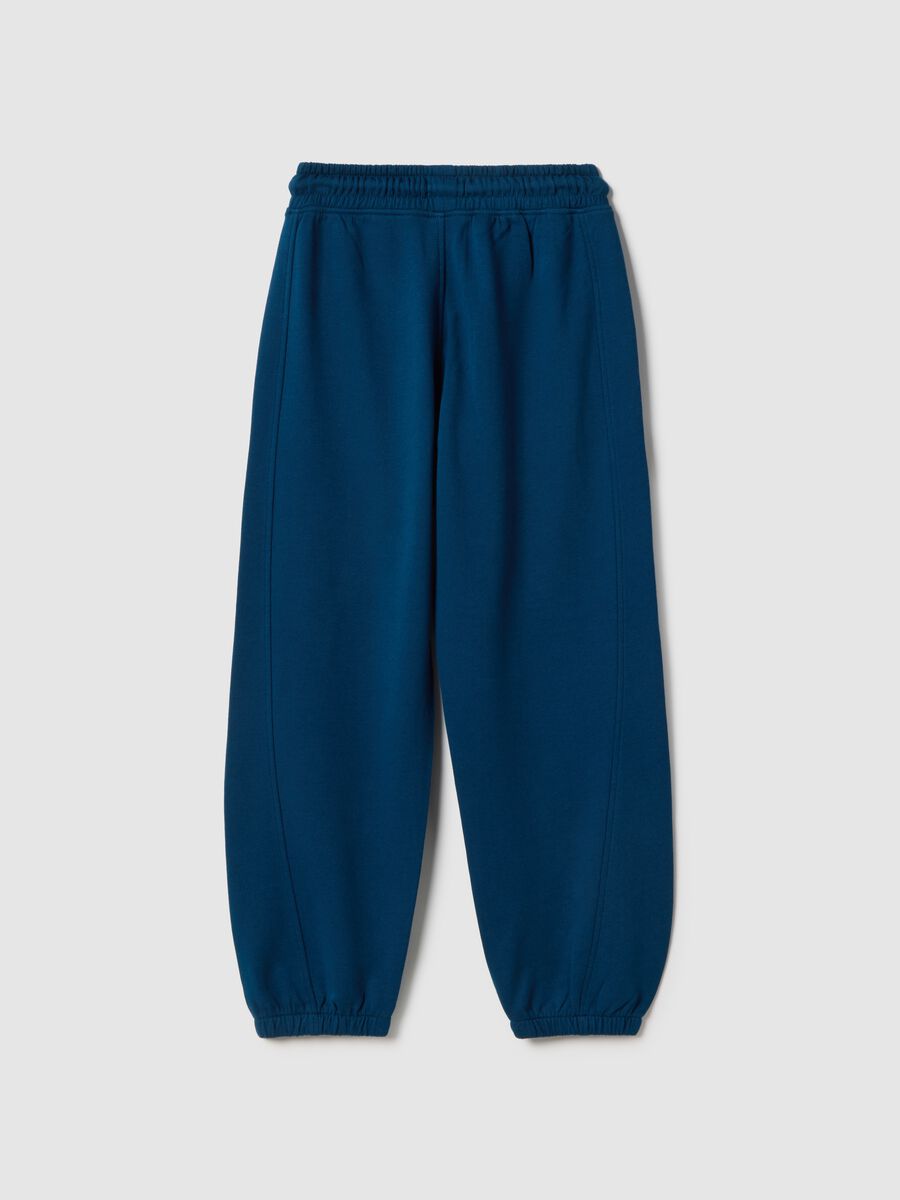 Boy's blue pure cotton regular fit jogger trousers with patch_1