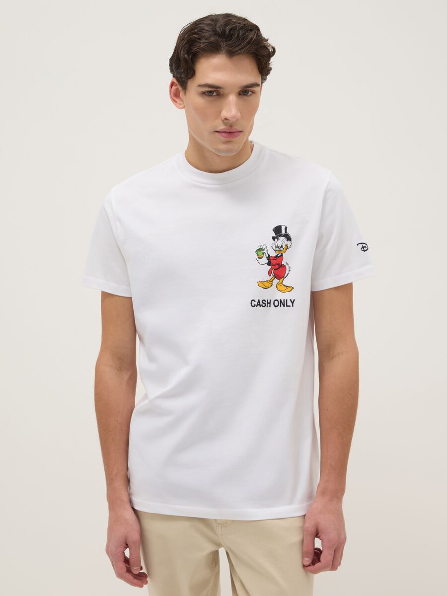 White regular fit pure cotton T-shirt with print_0