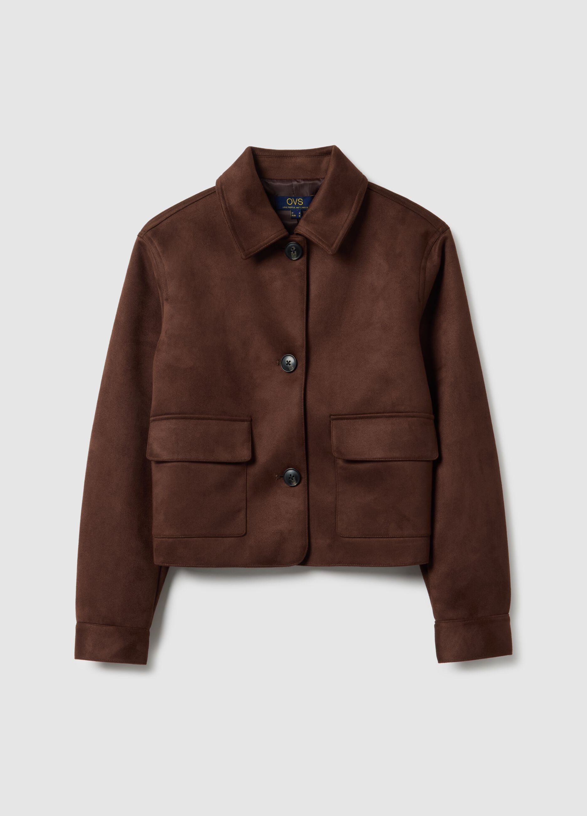 Brown regular fit jacket with buttons and pockets