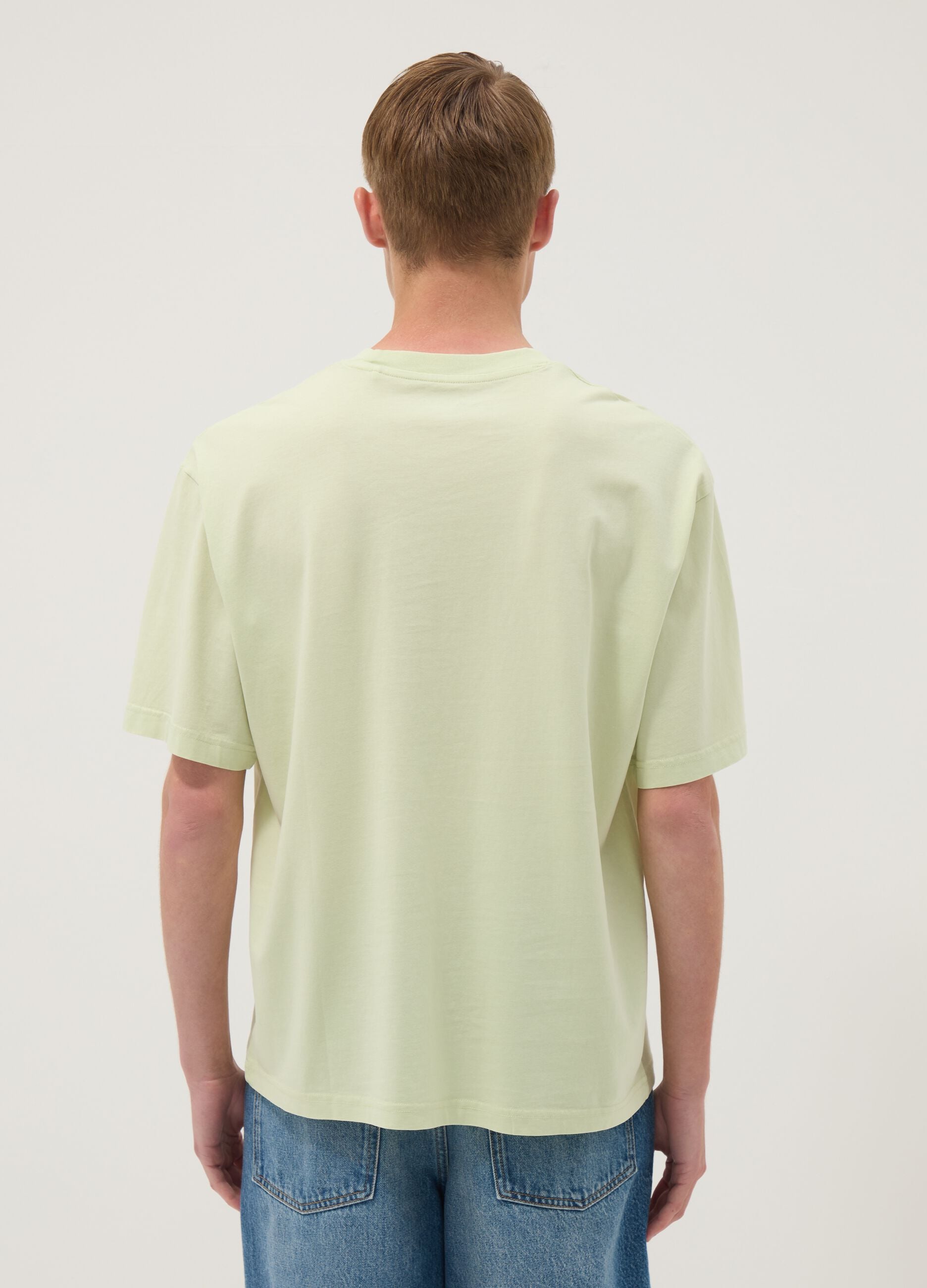 Green pure cotton T-shirt with chest pocket