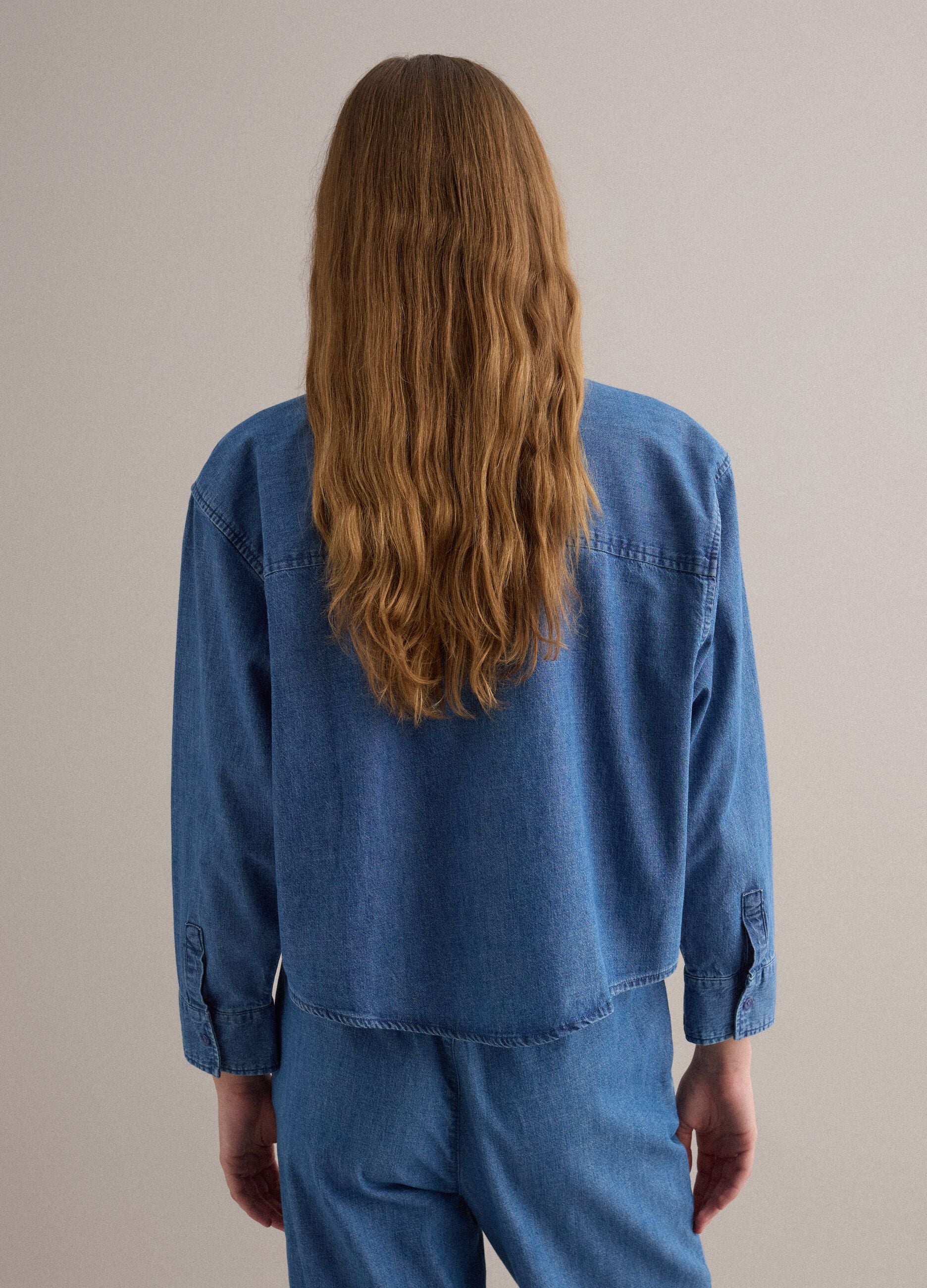 Regular fit blue denim pure cotton shirt