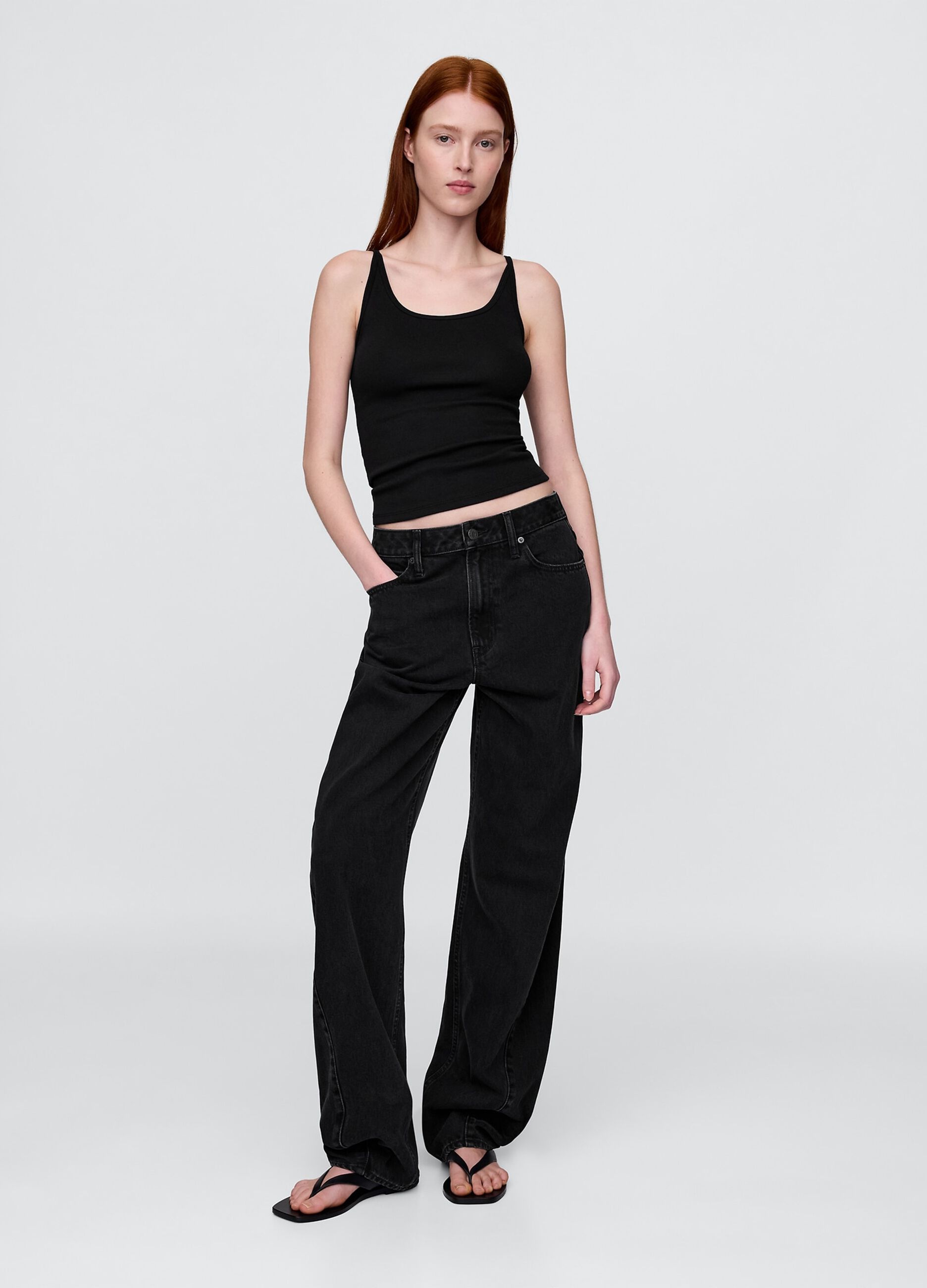 Stretch Black Top with Thin Straps
