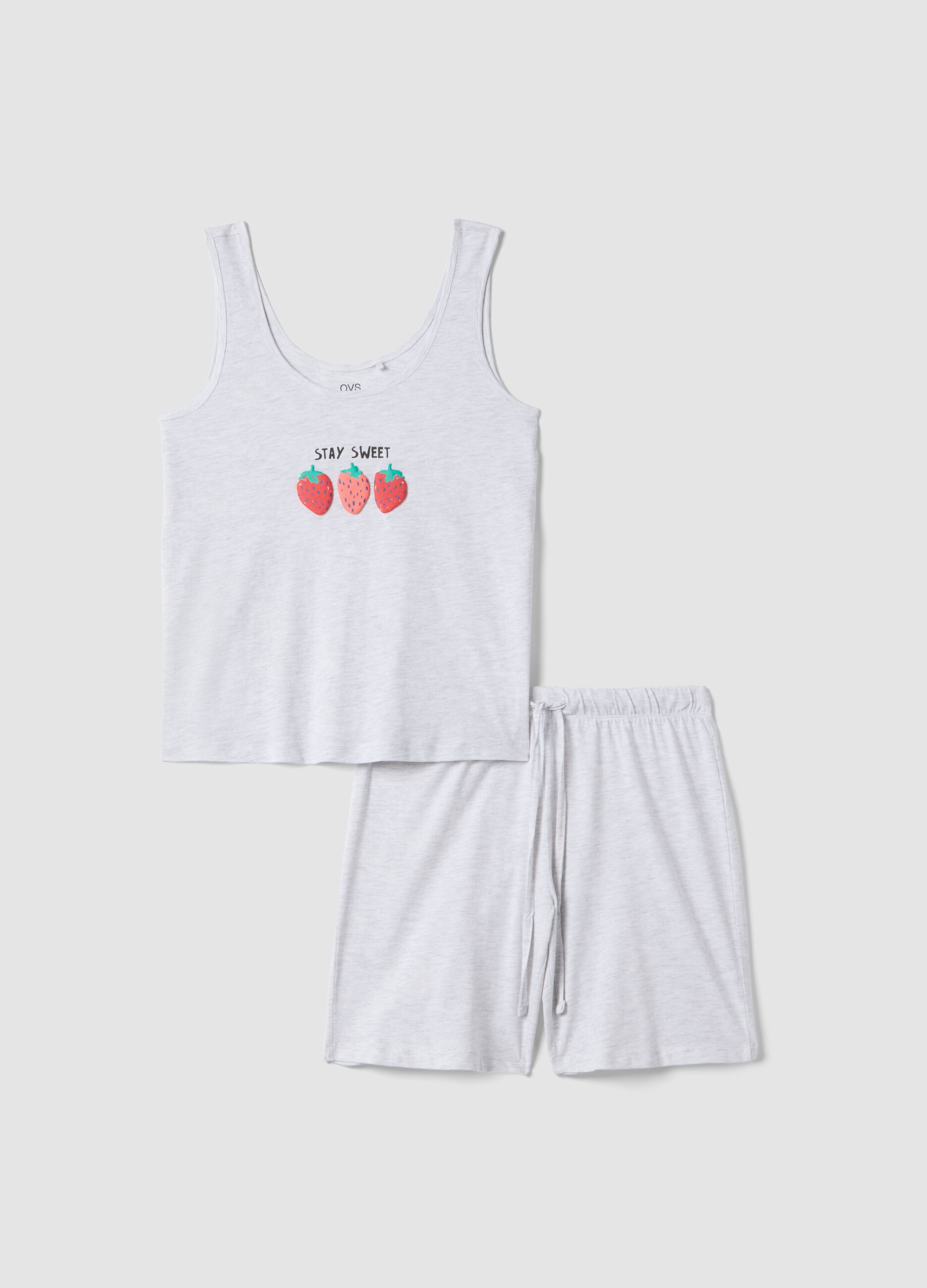 Grey stretch cotton pyjama regular fit with strawberries
