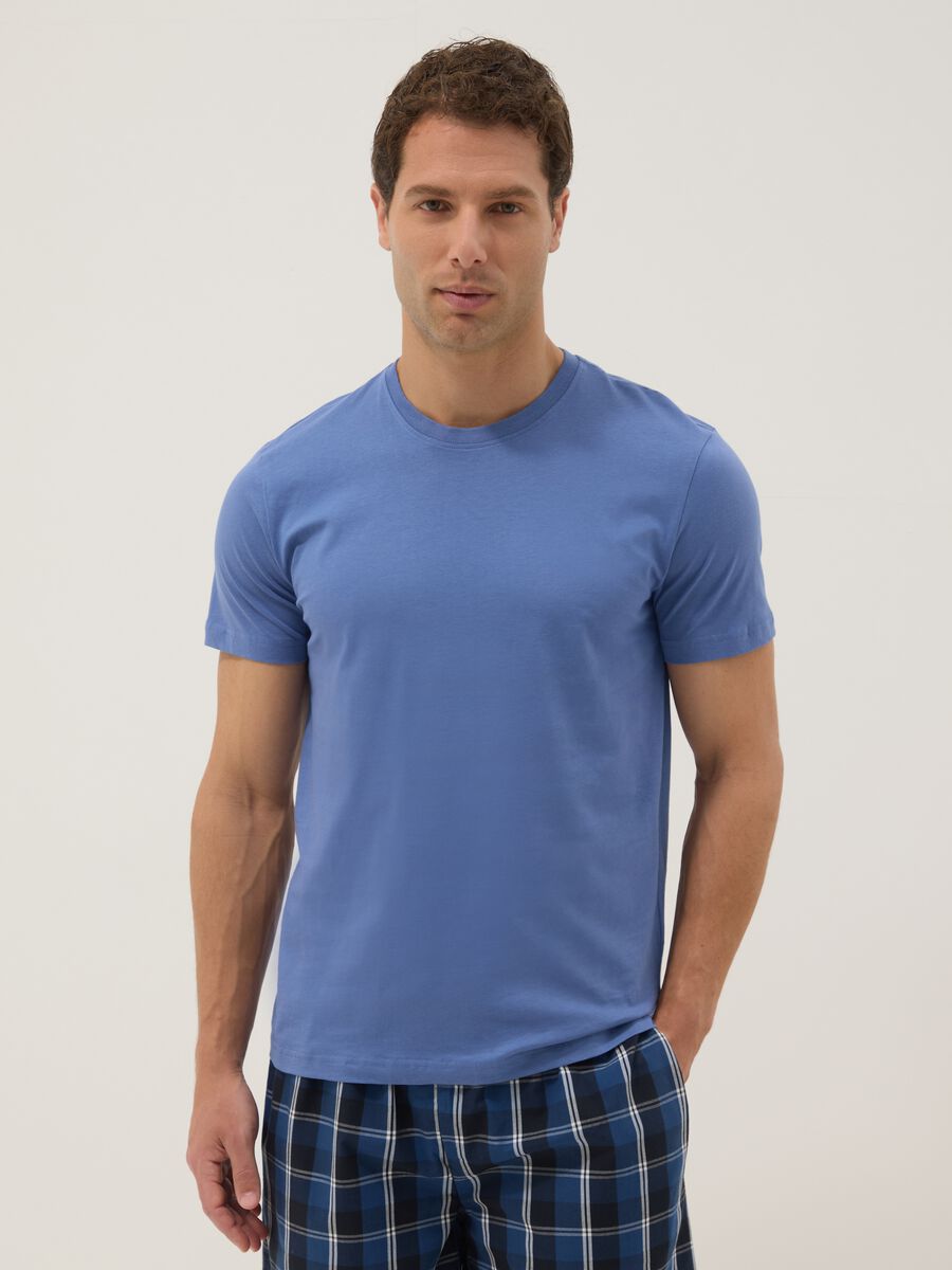 Regular fit short blue checked pure cotton pyjamas_1