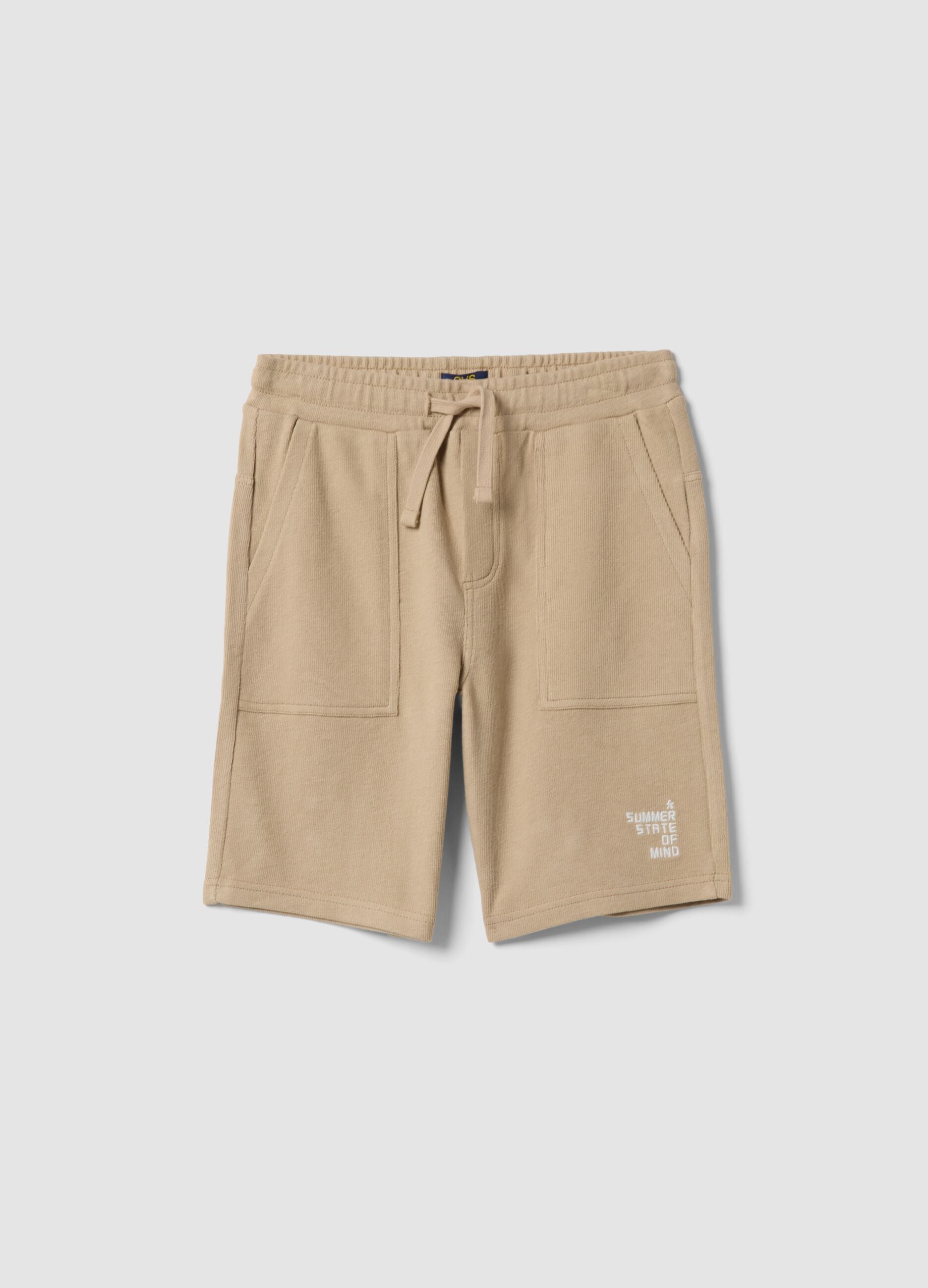 Boy's regular fit beige pure cotton shorts