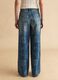 Wide leg blue denim pure cotton jeans with floral design_2