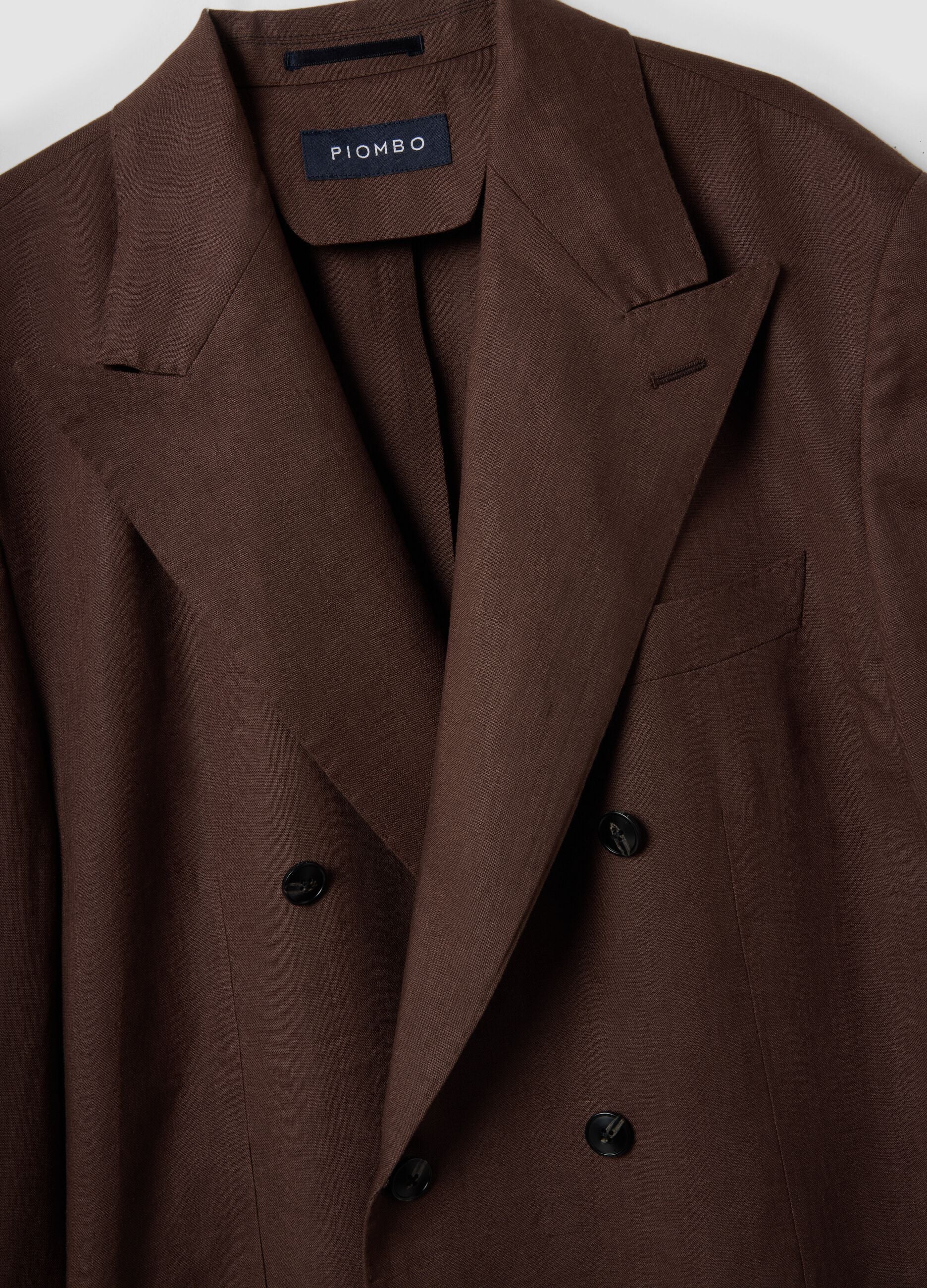 Brown pure linen regular-fit blazer