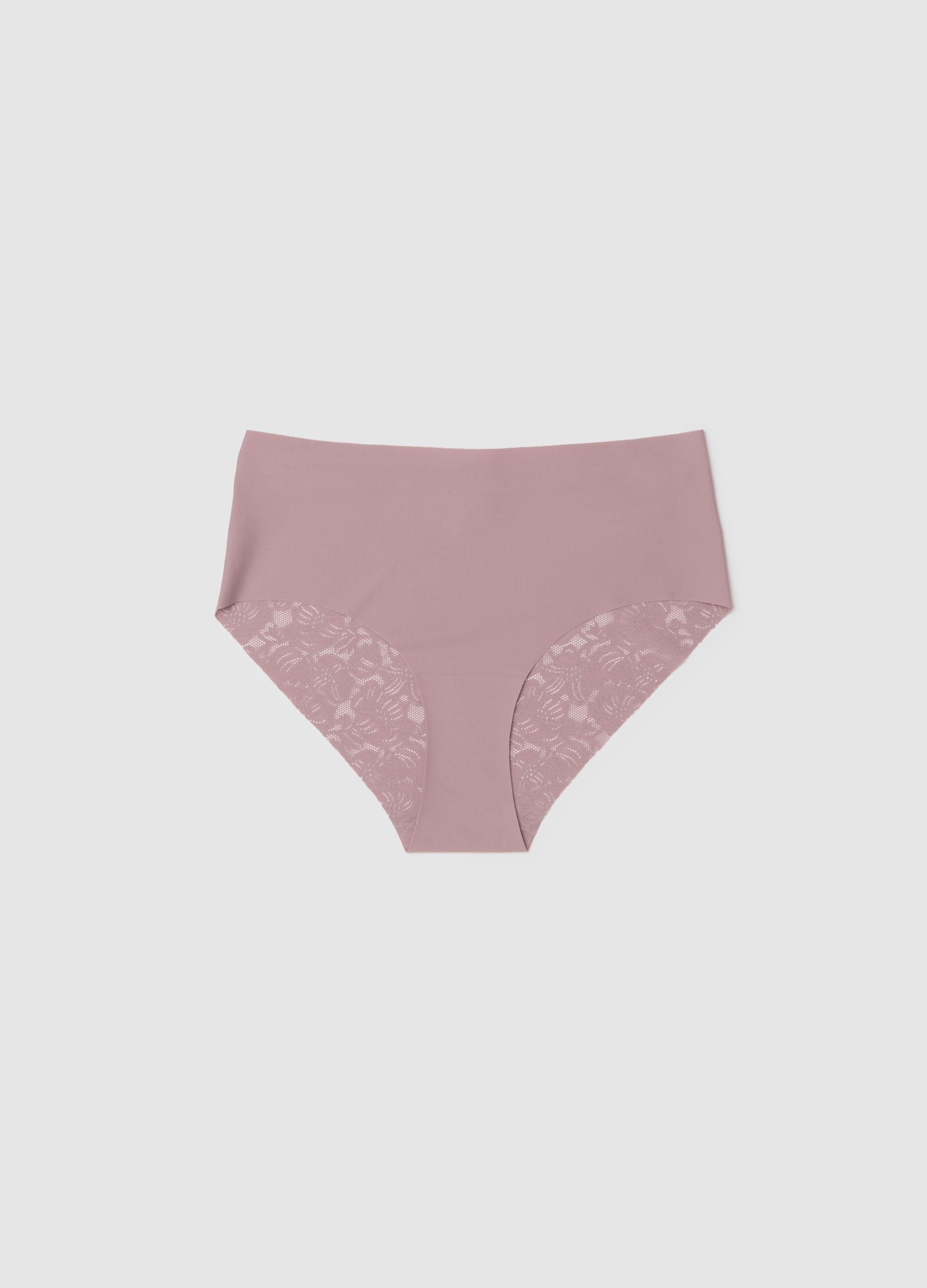 High-waisted pink stretch lace briefs