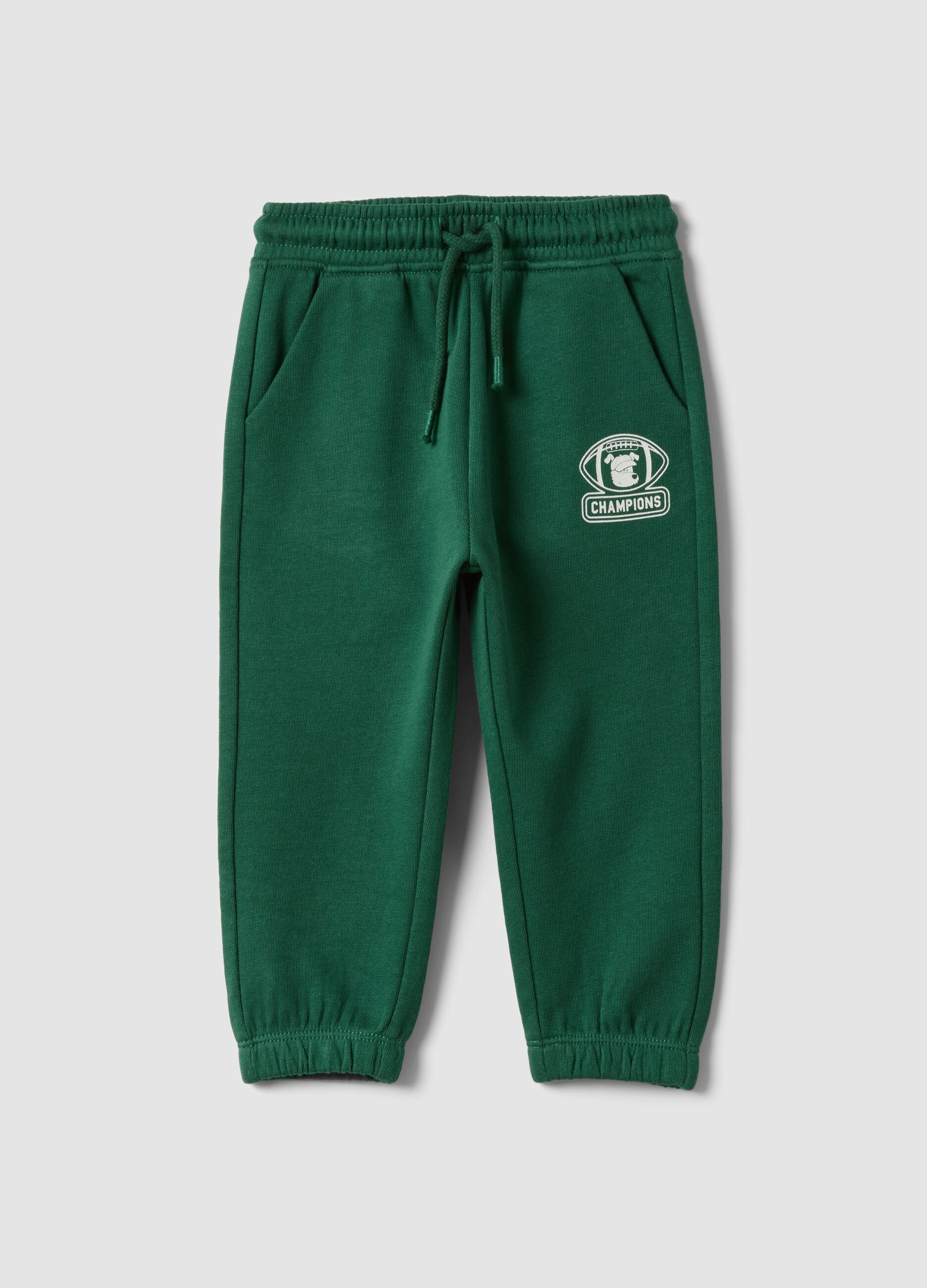 Pantaloni jogger verdi in puro cotone organico con coulisse per bimbo