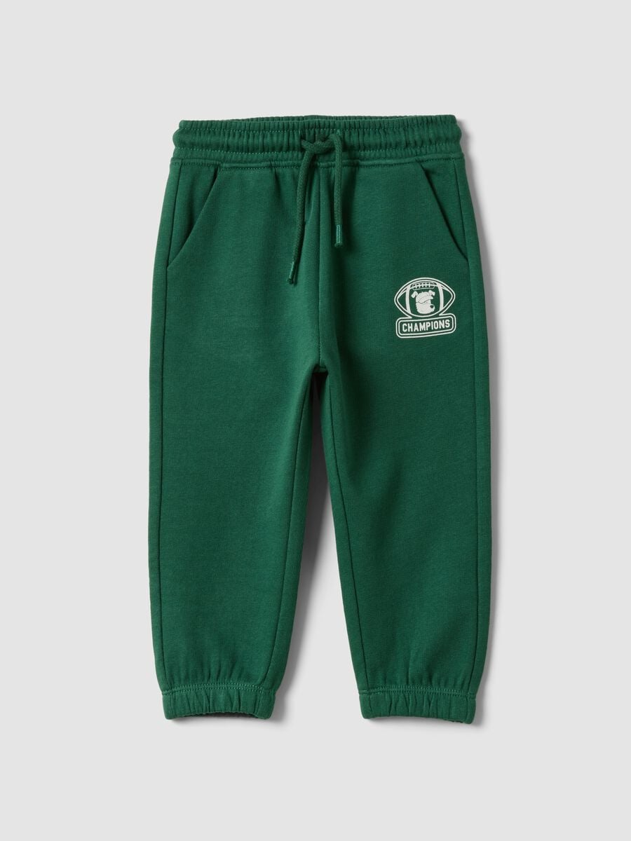 Pantaloni jogger verdi in puro cotone organico con coulisse per bimbo_0
