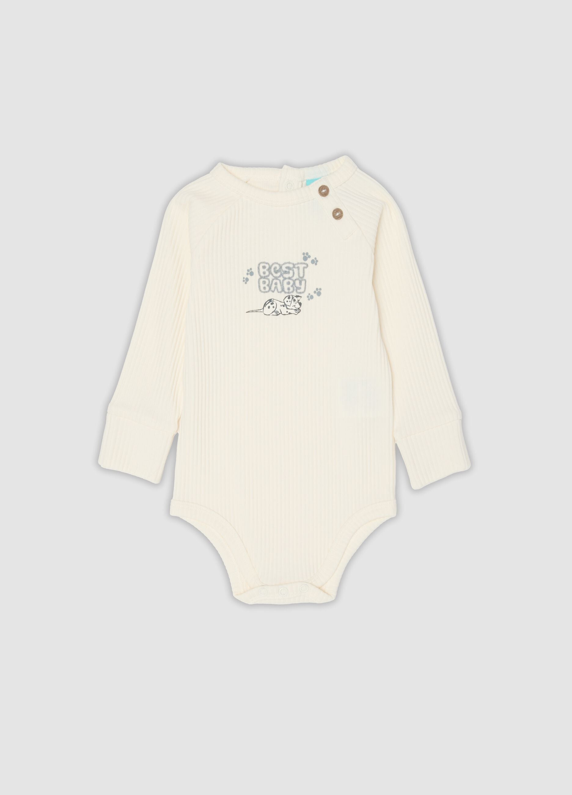 White ribbed organic cotton Disney 101 Dalmatians baby bodysuit
