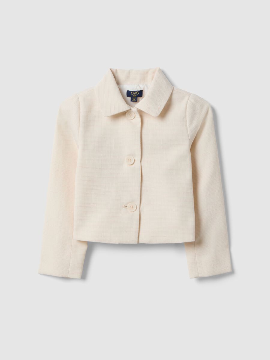 Girl's regular fit beige pure cotton jacket with buttons_0