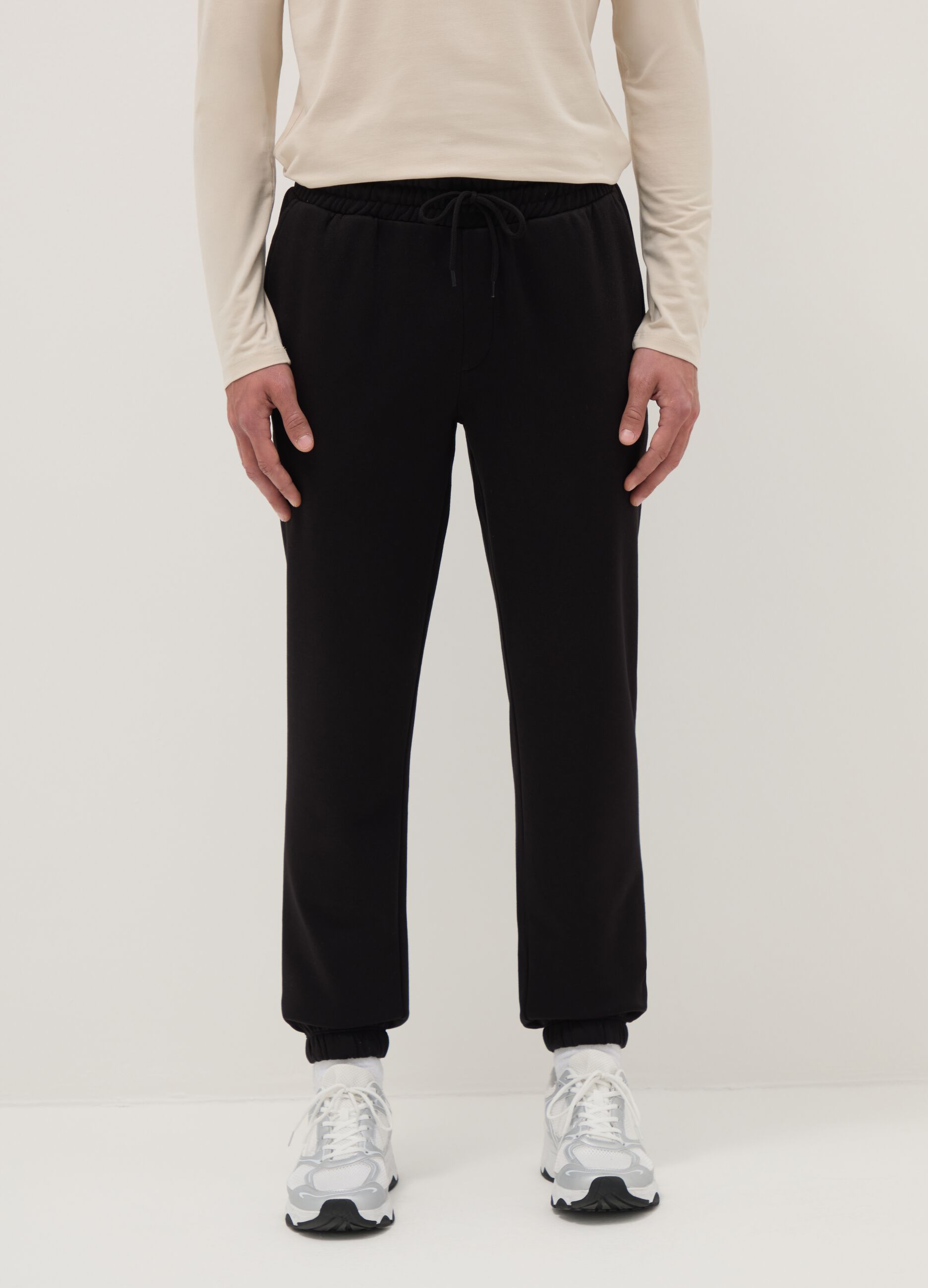 Black cotton blend regular fit jogger trousers