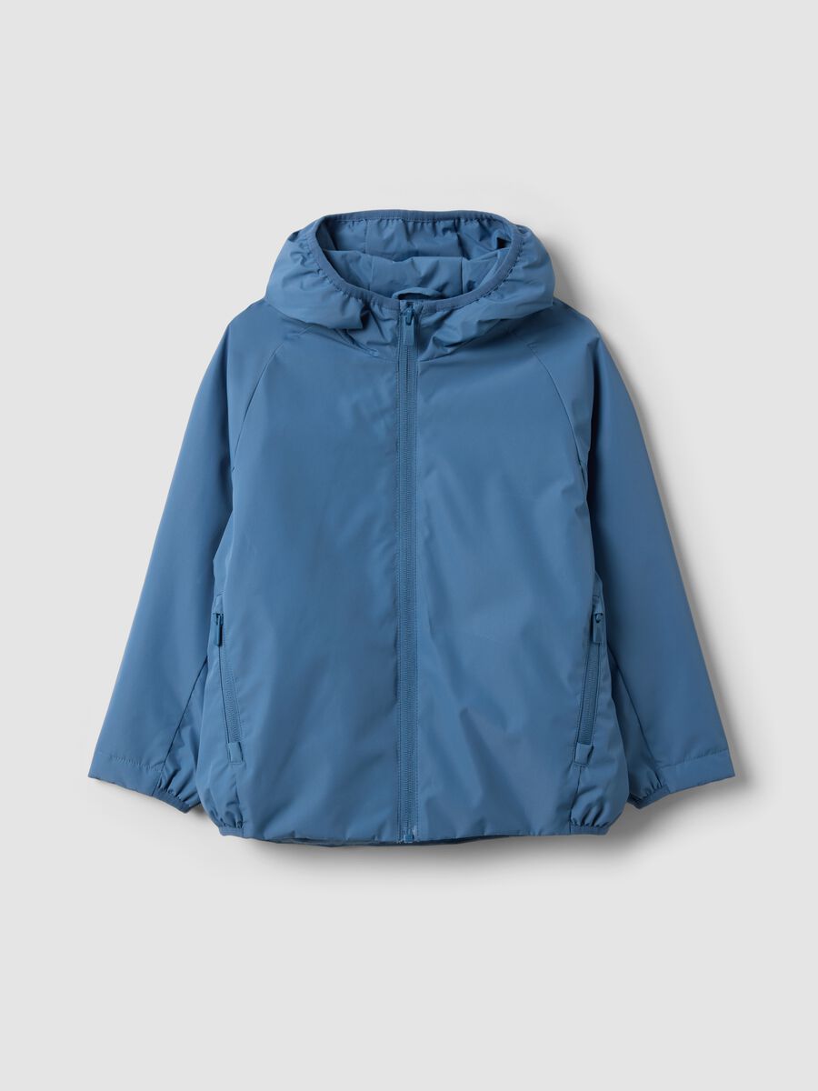 Blue kids&rsquo; rain jacket with hood and zip_0