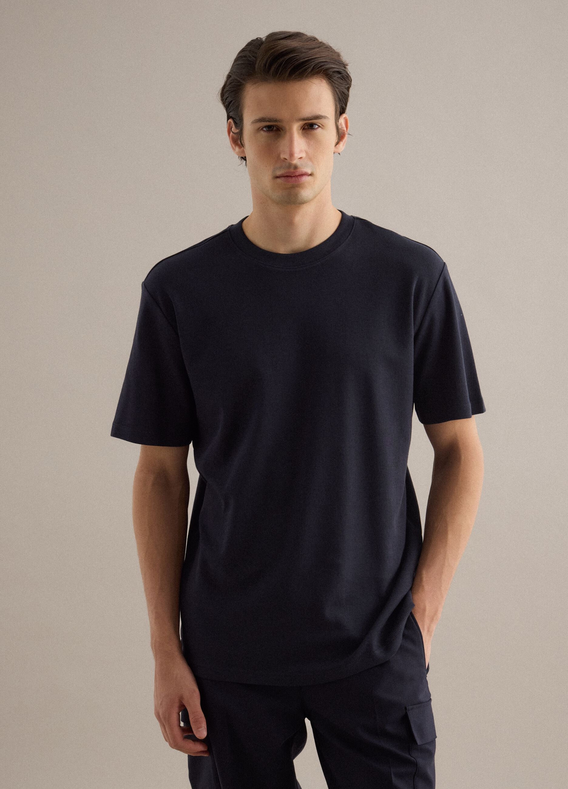 Black pure cotton crew neck T-shirt regular fit