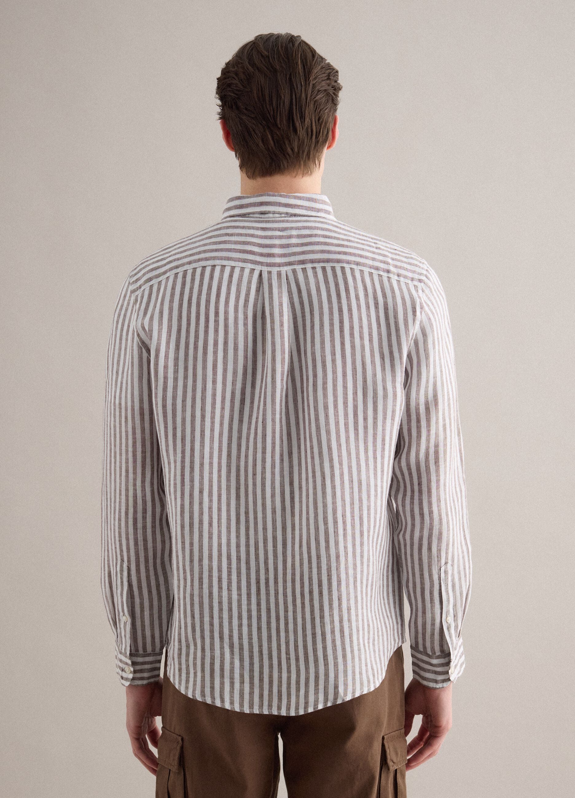 Long-sleeve pure linen multicolour striped shirt regular fit