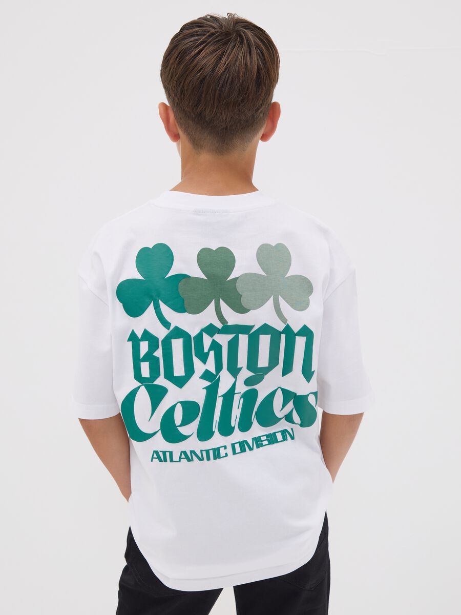 White pure cotton Celtics print T-shirt for boys_1