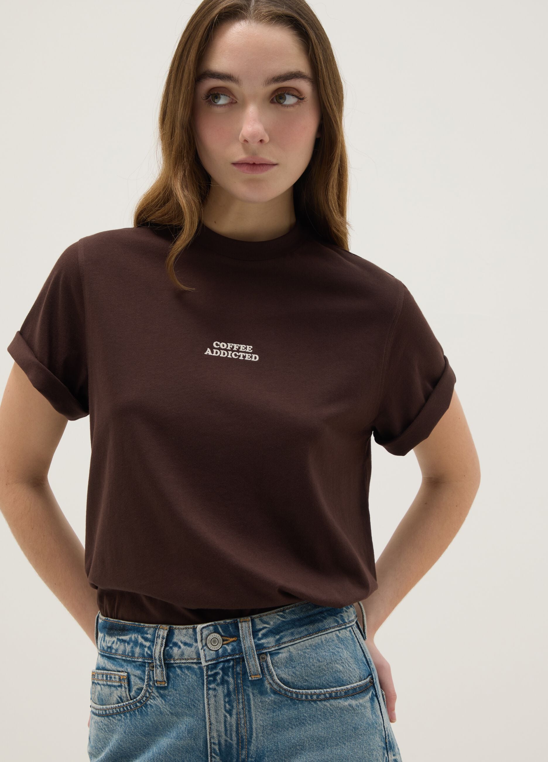 Brown pure cotton regular fit t-shirt with print