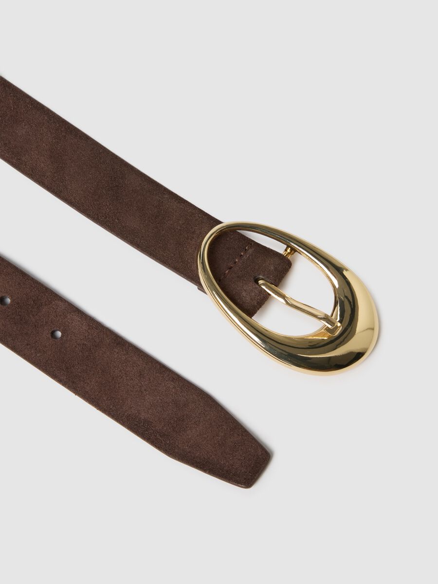 Brown genuine leather belt with golden buckle_2