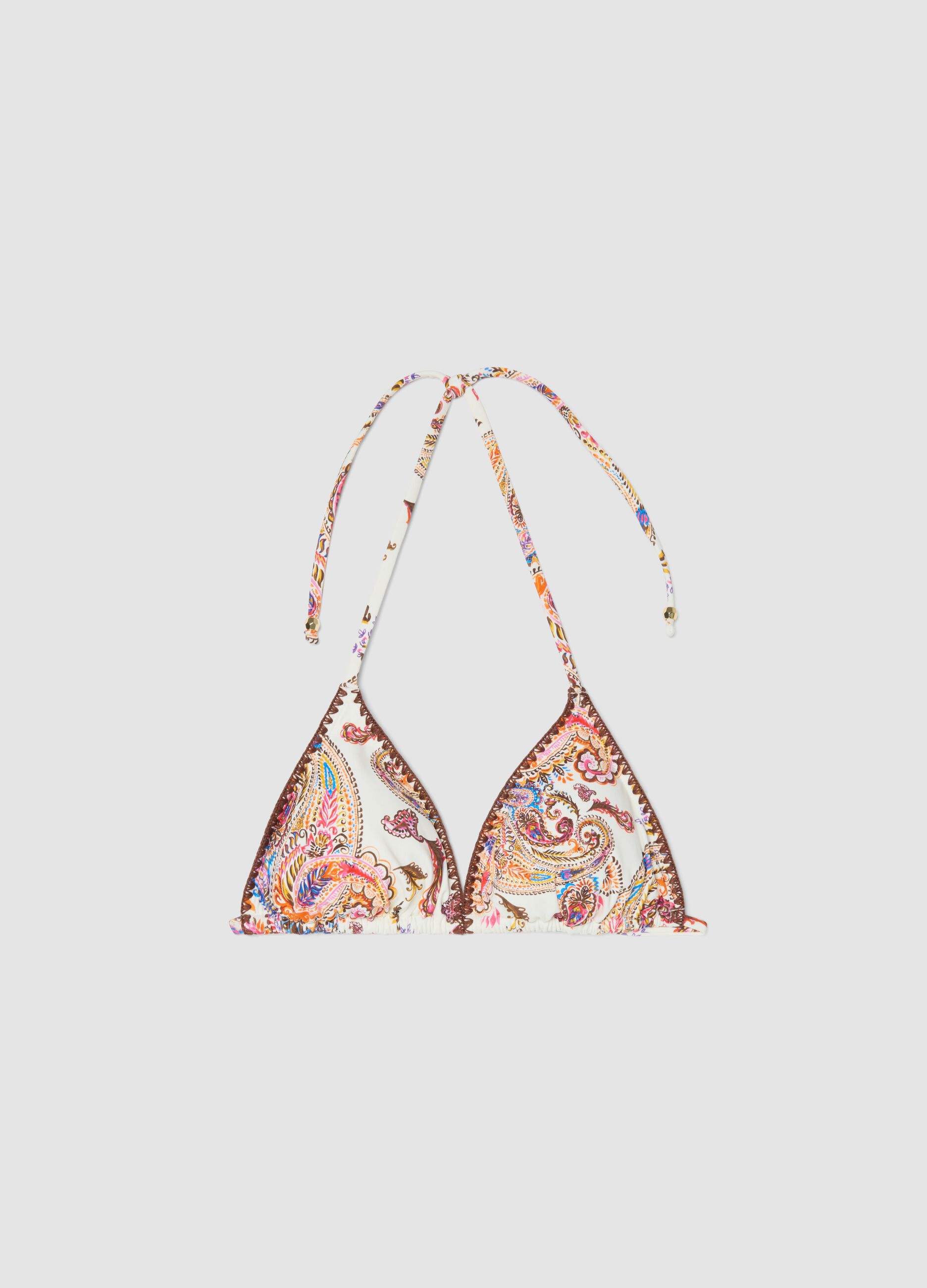 Multicolour paisley stretch-fabric bikini top