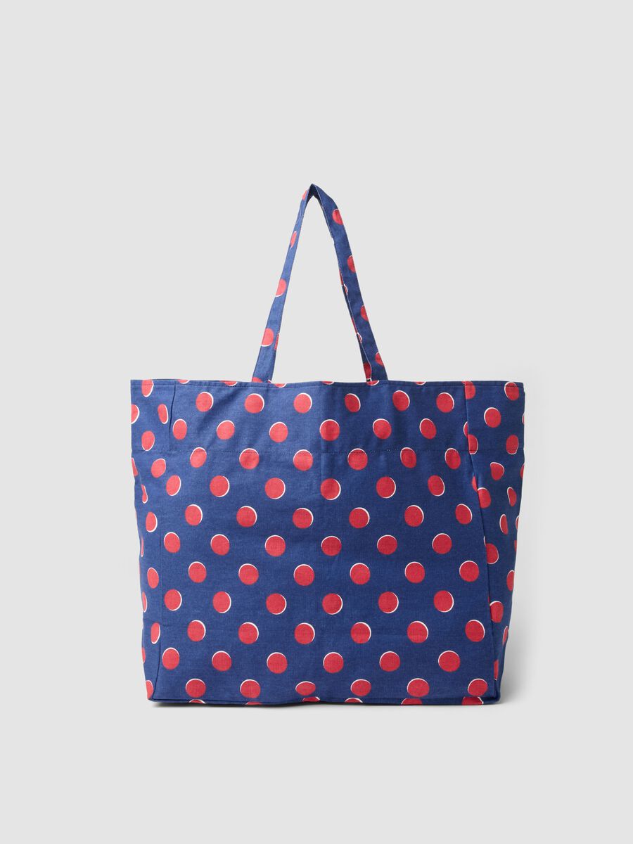 Borsa da mare in puro cotone blu con pois rossi_0