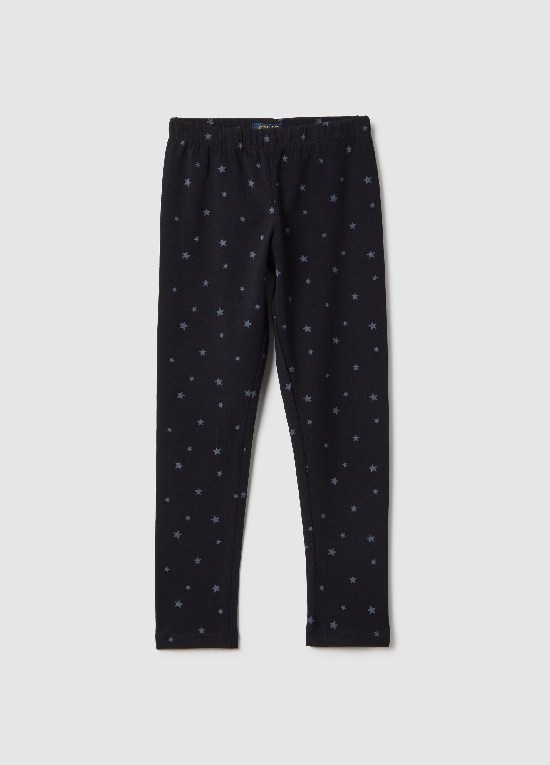Girls' Black Stretch Cotton Skinny Fit Leggings with Stars