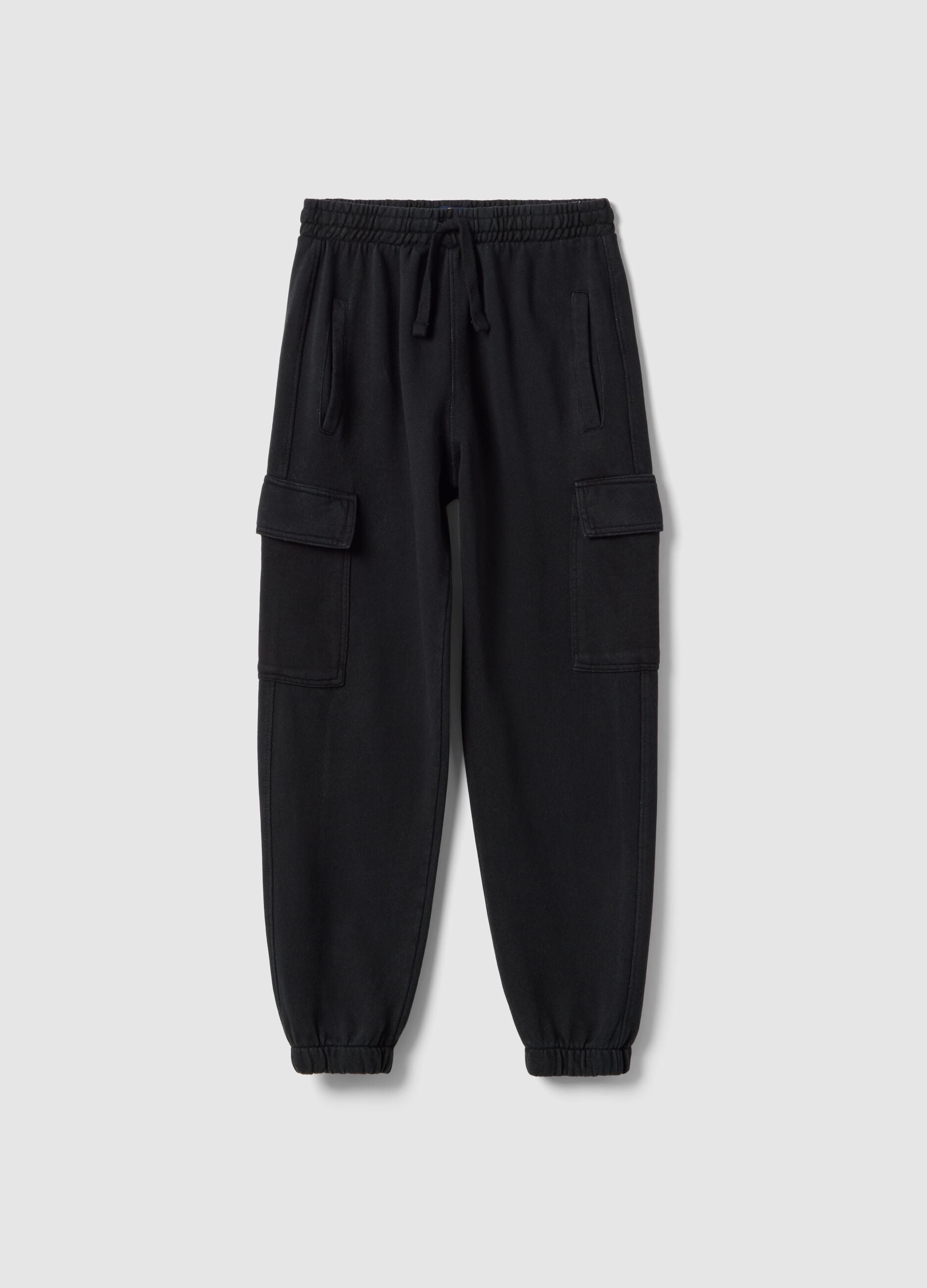 Boys' Regular Fit Black Cotton Blend Cargo Jogger Trousers