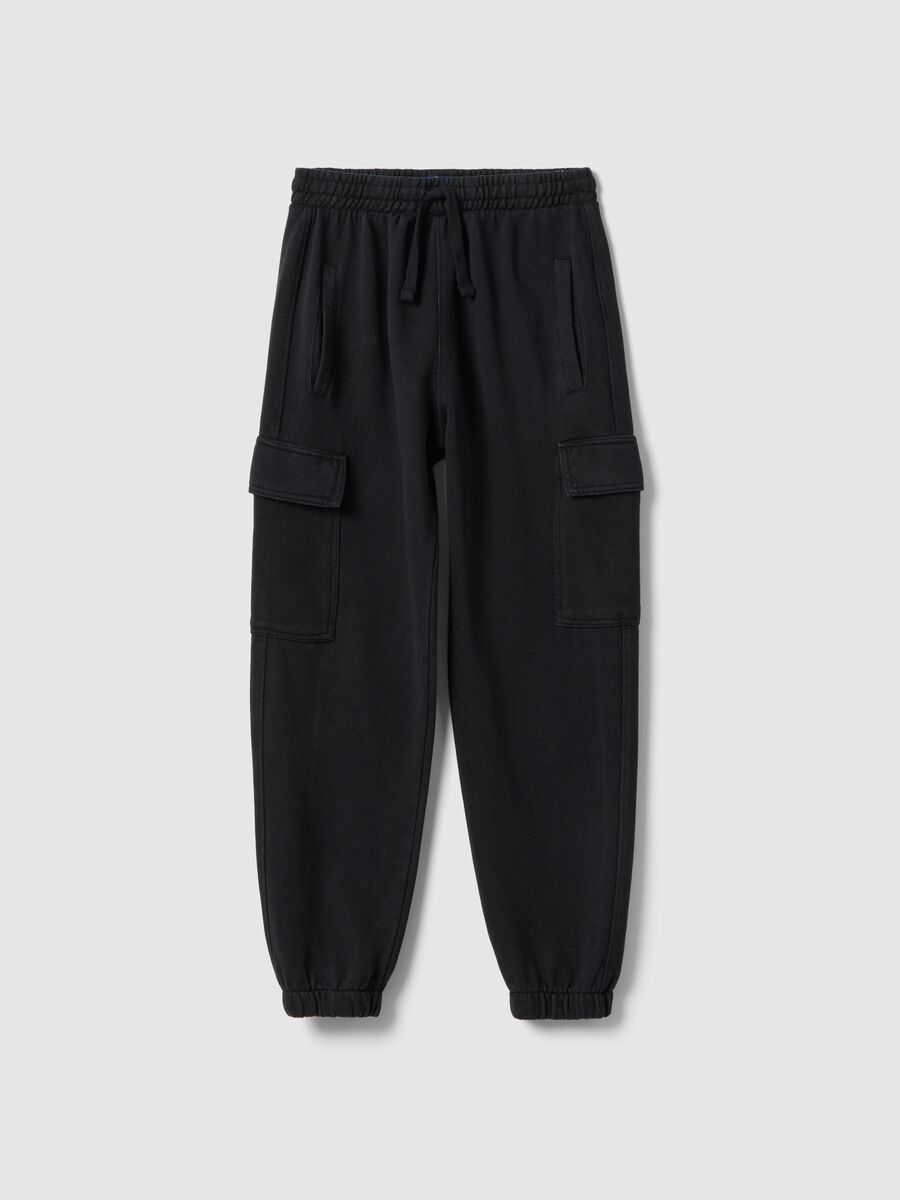 Boys' Regular Fit Black Cotton Blend Cargo Jogger Trousers_3
