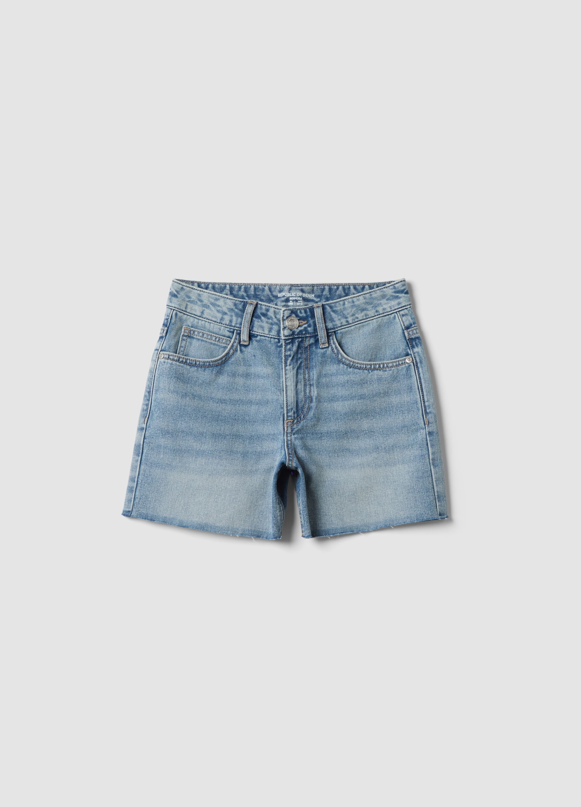Blue pure-cotton denim shorts for girls, straight fit