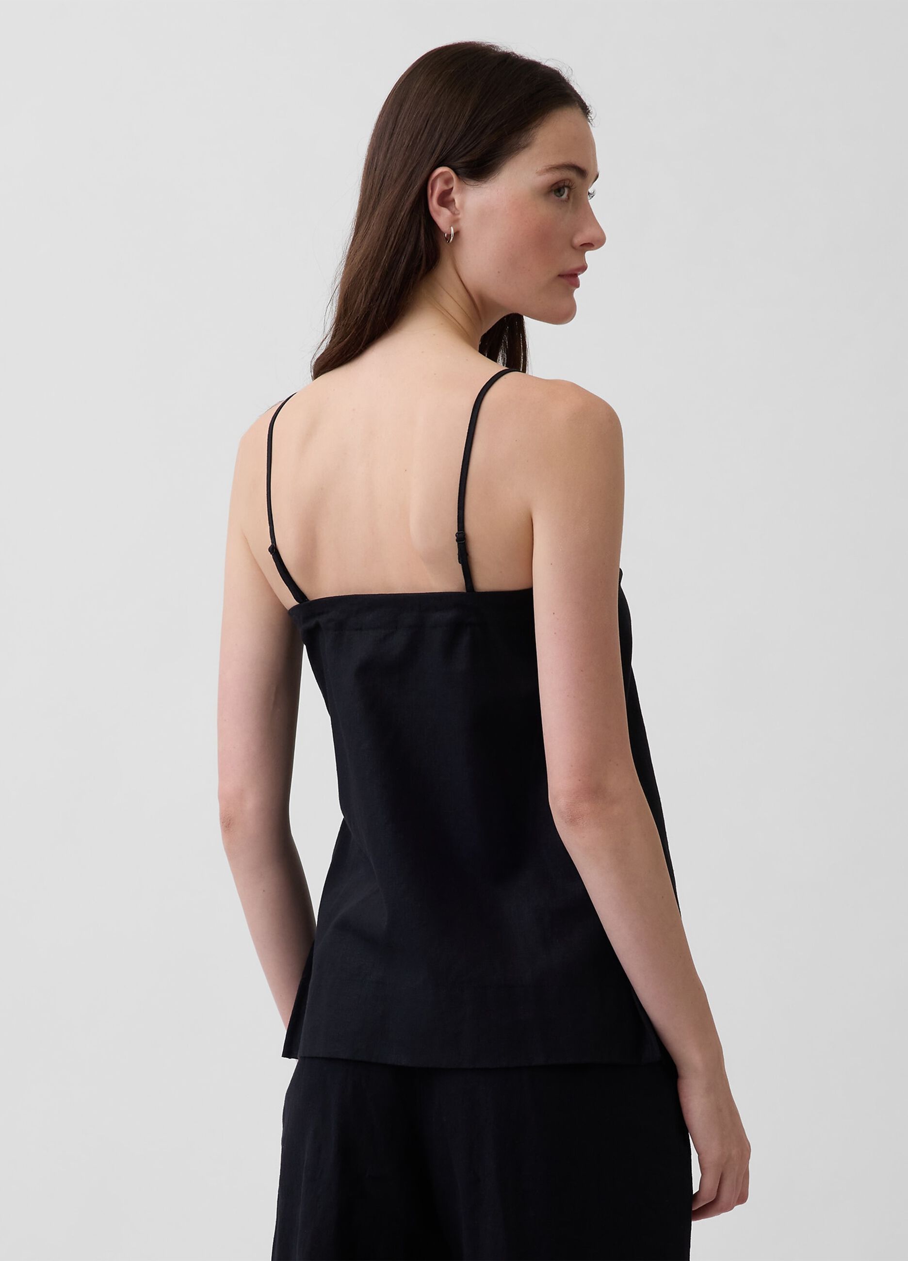 Linen-blend top with thin straps