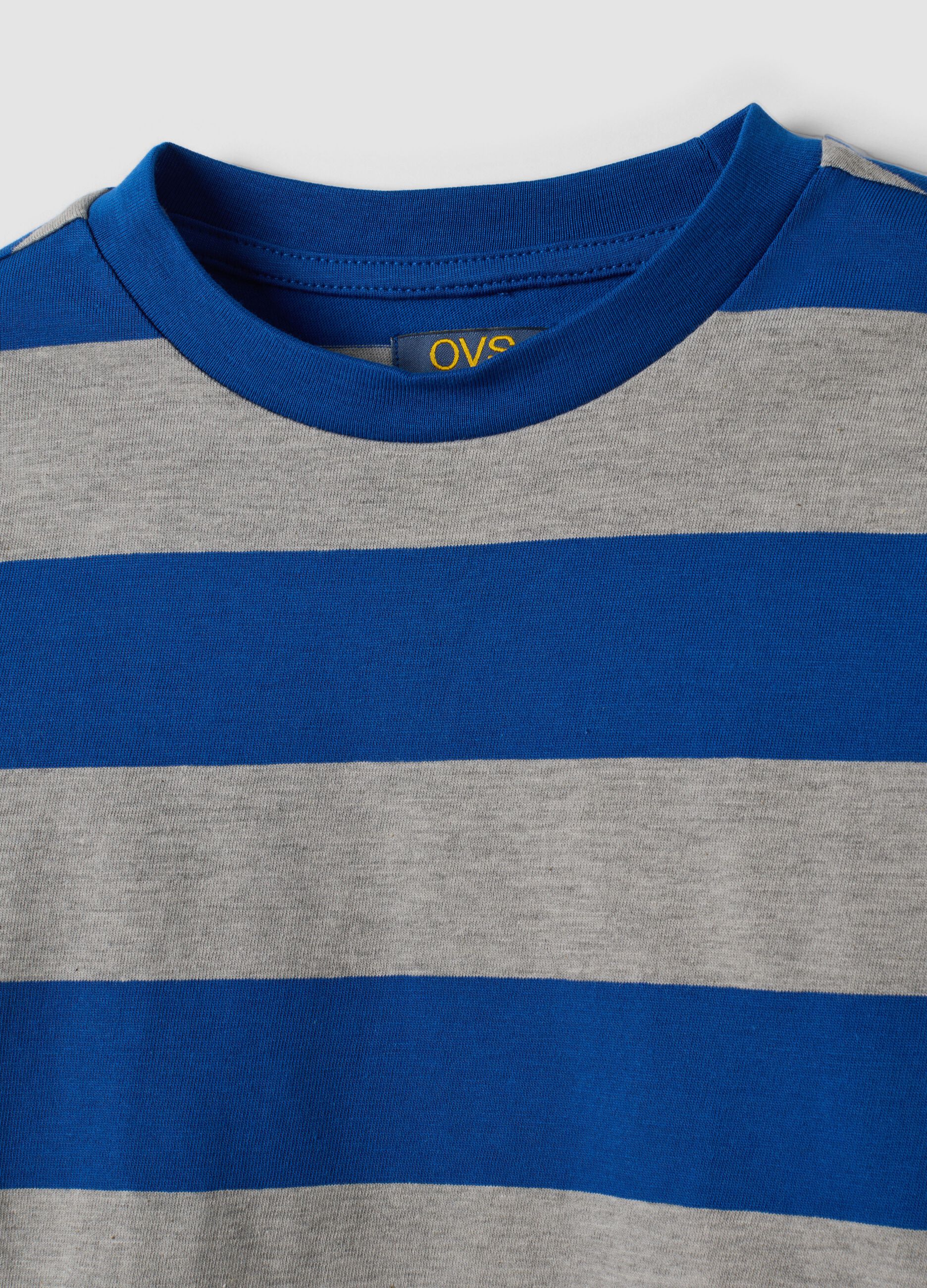 Multicoloured striped pure cotton crew-neck T-shirt for boys