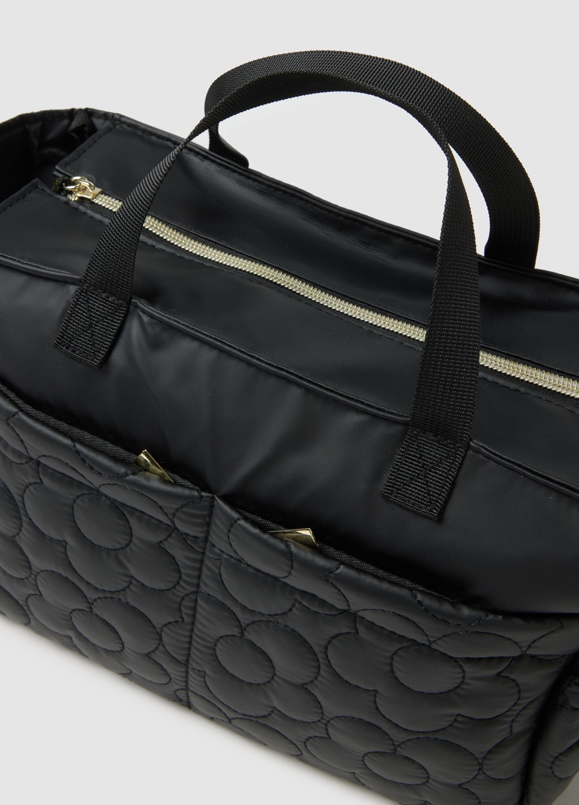 Black Shoulder Bag with Floral Details