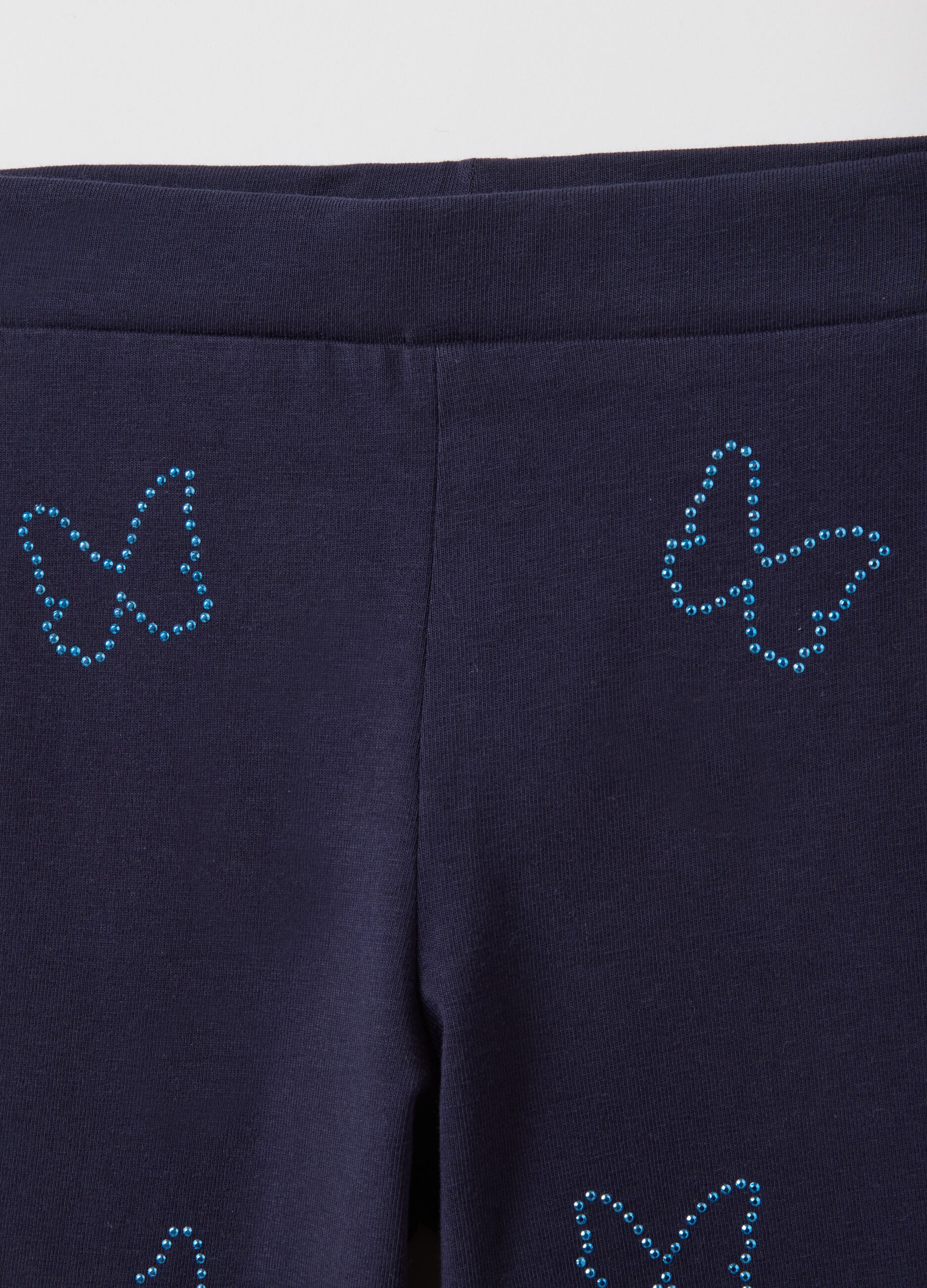 Girls' blue slim fit stretch cotton leggings with decorations