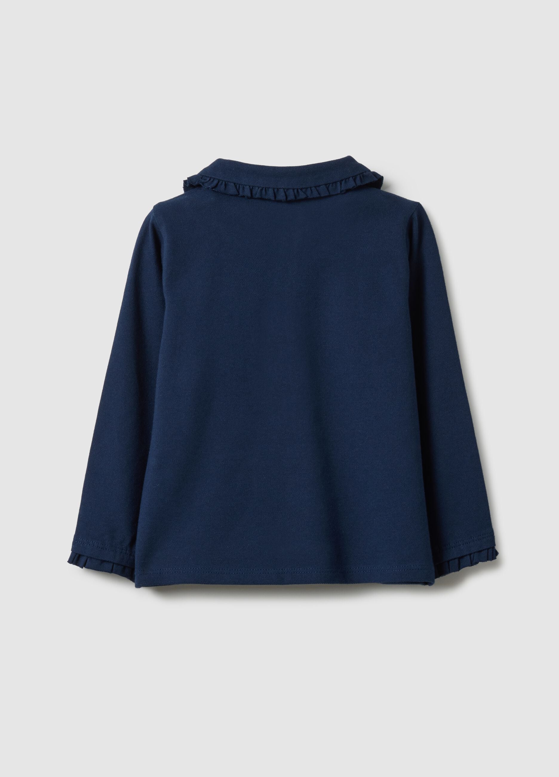 Regular fit stretch cotton blue polo with ruffles for girls
