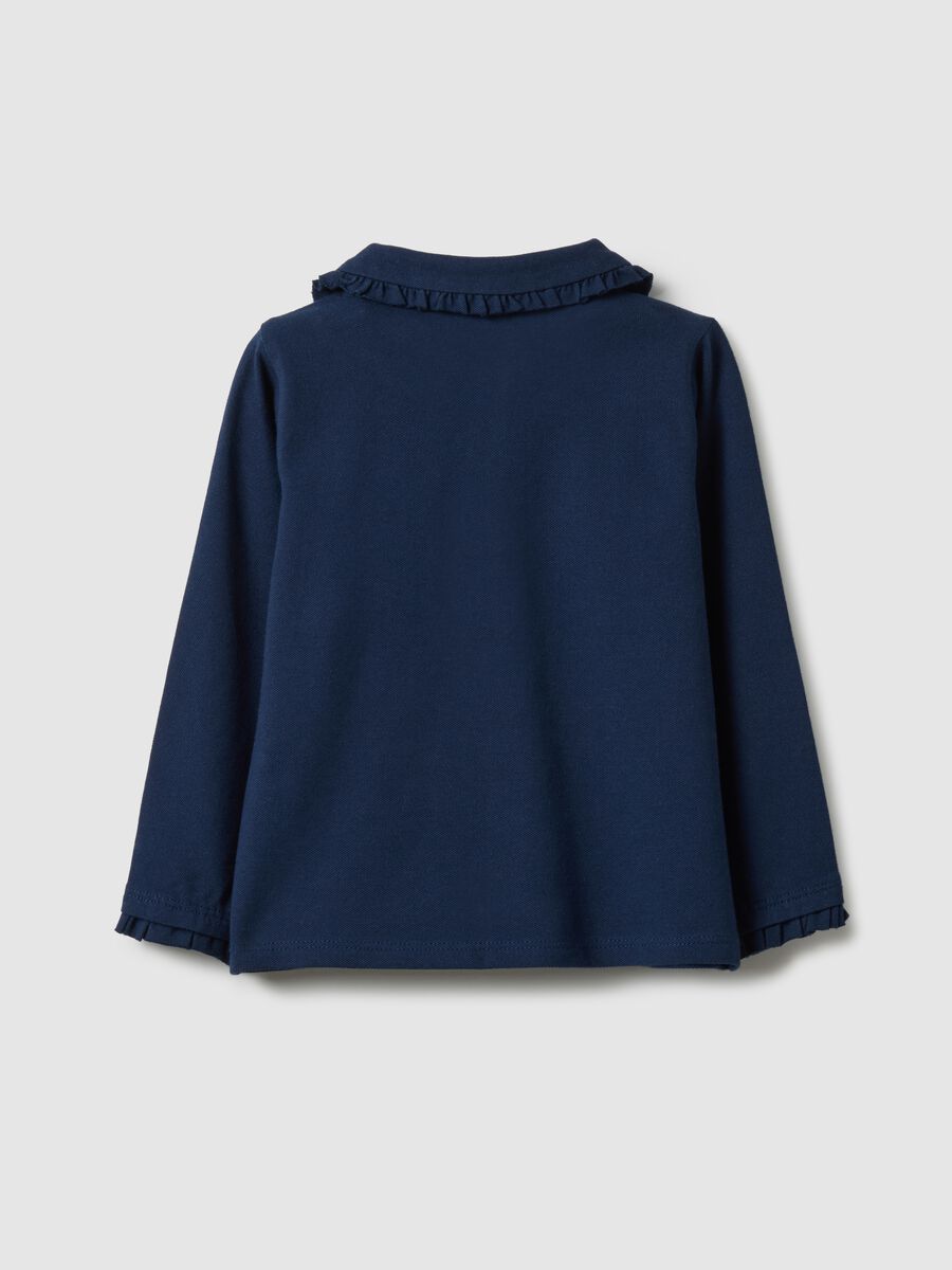 Regular fit stretch cotton blue polo with ruffles for girls_1