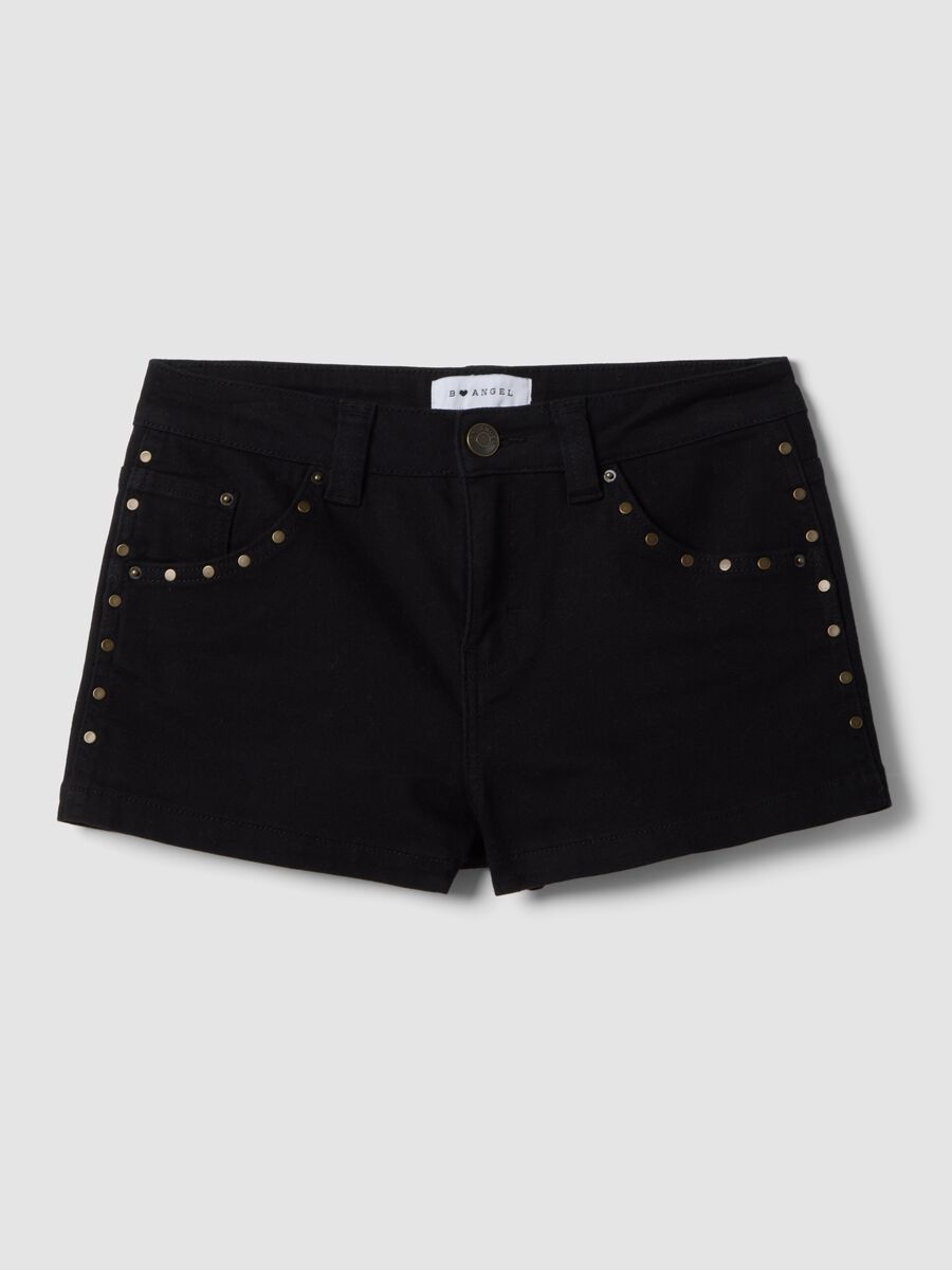 Black stretch cotton regular-fit shorts with studs_4