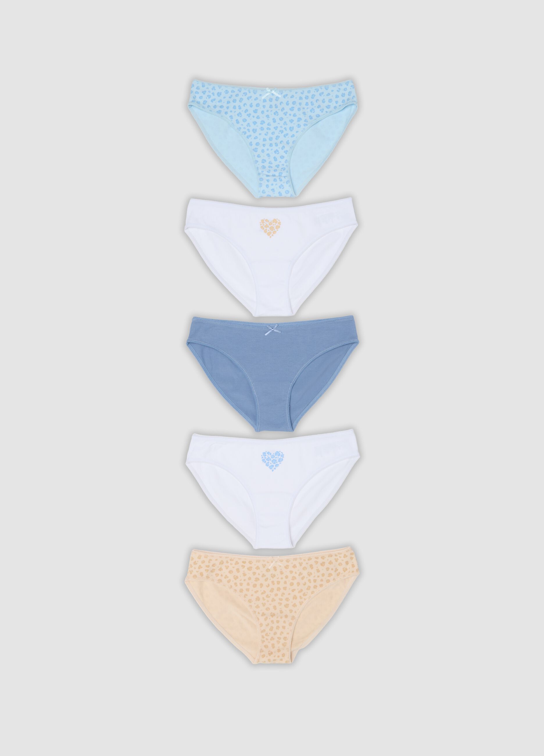 Pack of five multicoloured girls&rsquo; organic cotton jersey briefs