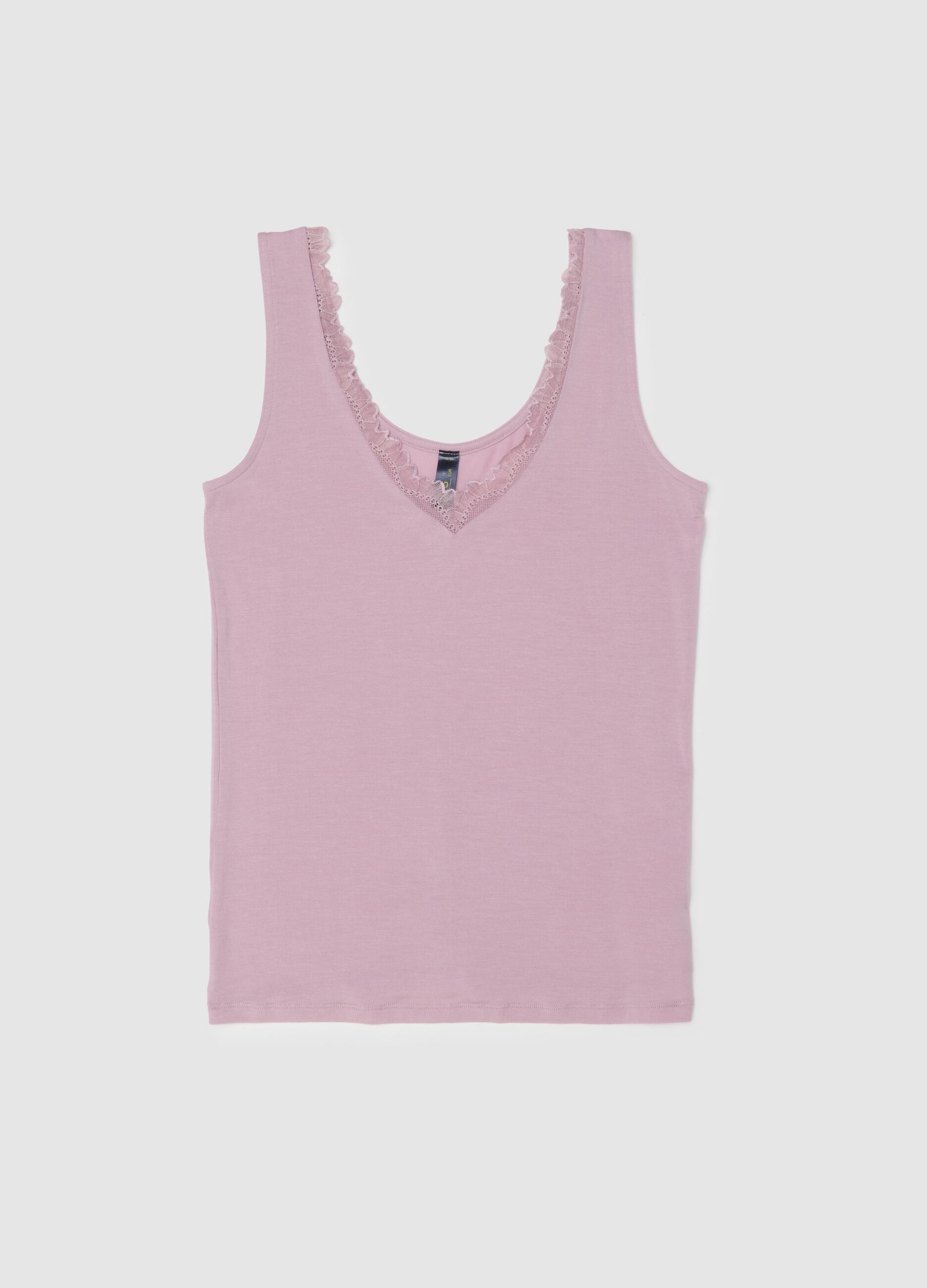Pink regular fit vest with lace