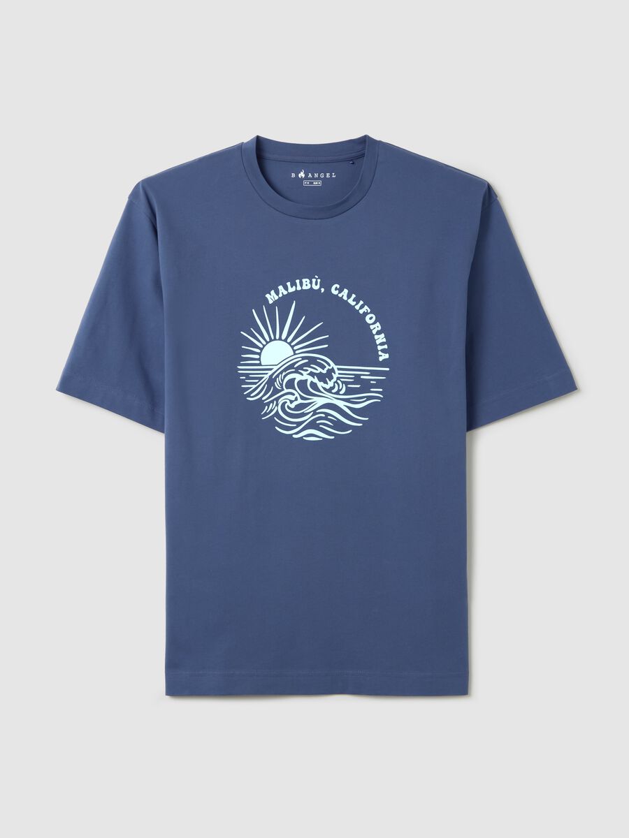 Men's 100% cotton blue boxy fit T-shirt with Surf Beach Bar print_4