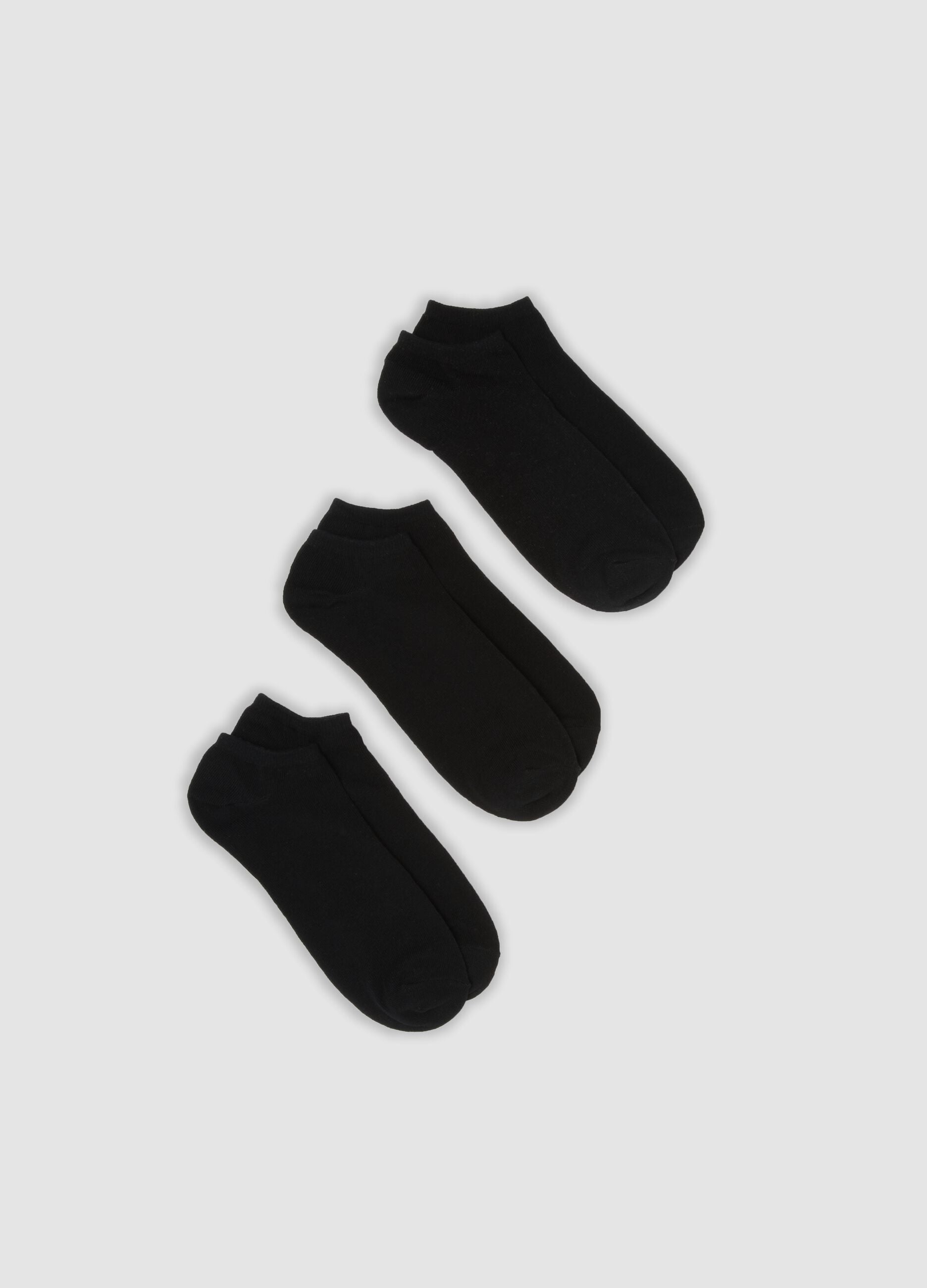Tripack di calze alla caviglia nere in cotone organico elasticizzato