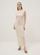 Beige long skirt in stretchy textured fabric_0