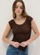 Brown cotton blend slim fit T-shirt with perforated design_2