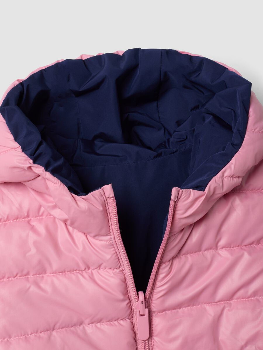 Reversible blue padded ultralight hooded jacket for girls_2